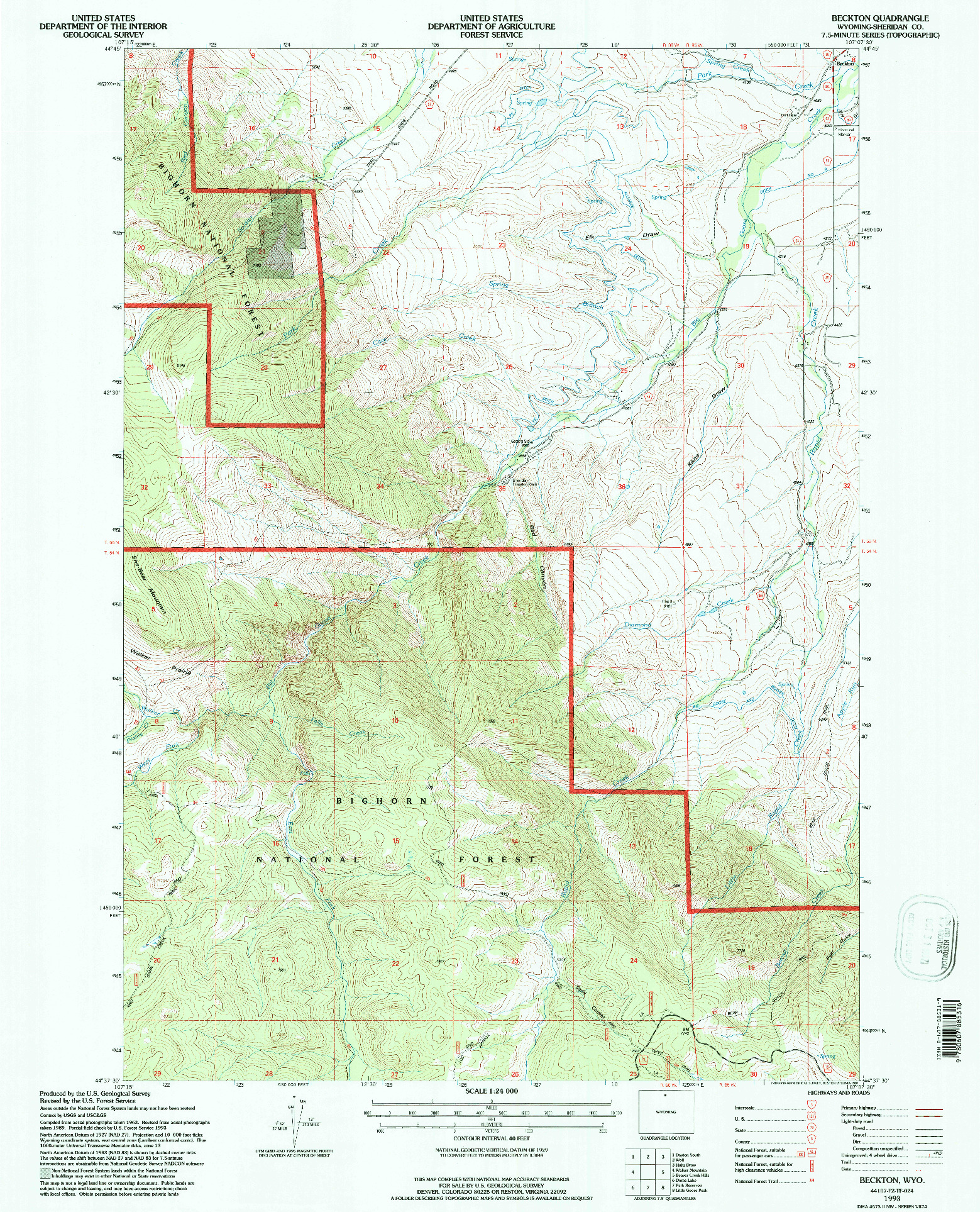 USGS 1:24000-SCALE QUADRANGLE FOR BECKTON, WY 1993