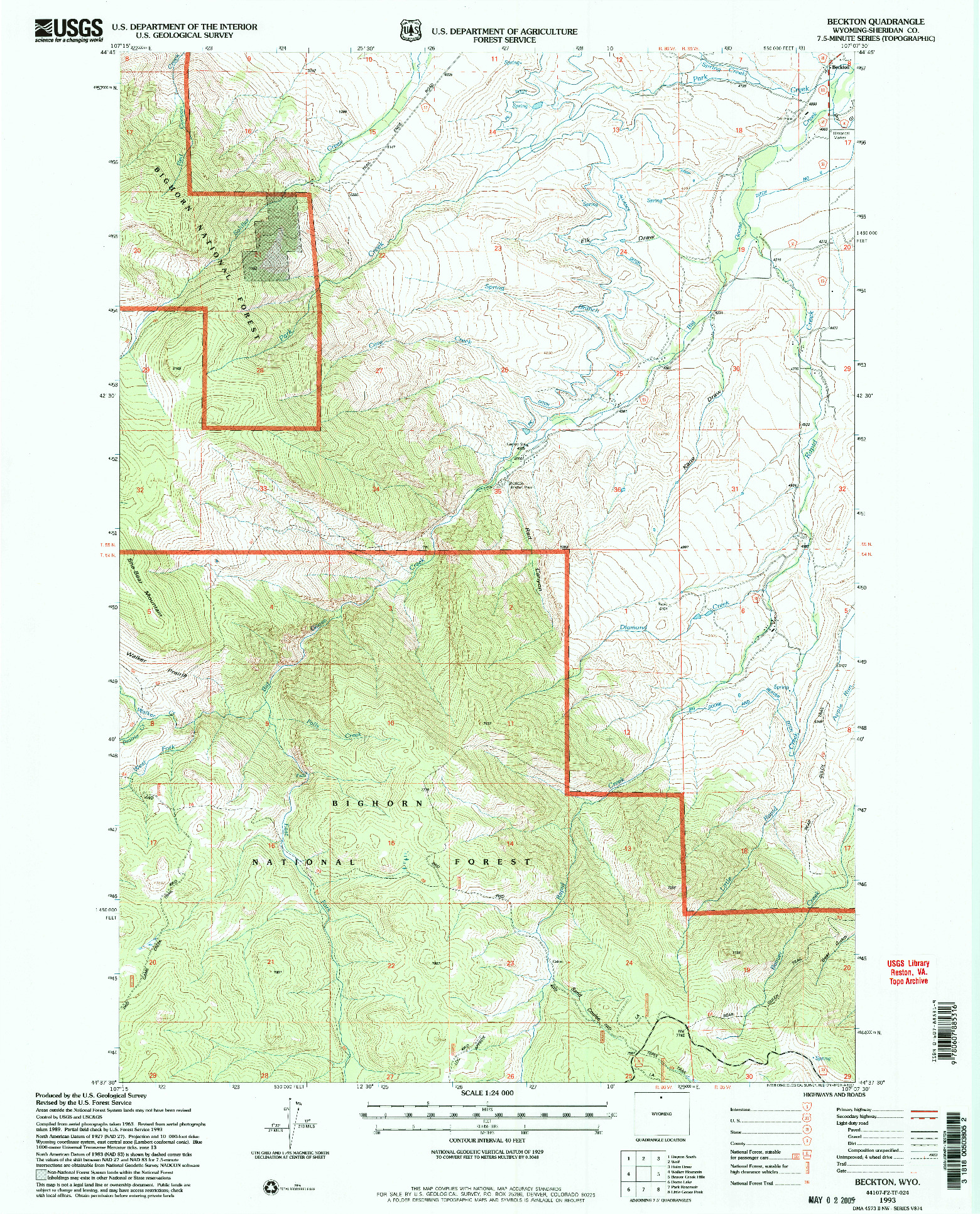 USGS 1:24000-SCALE QUADRANGLE FOR BECKTON, WY 1993