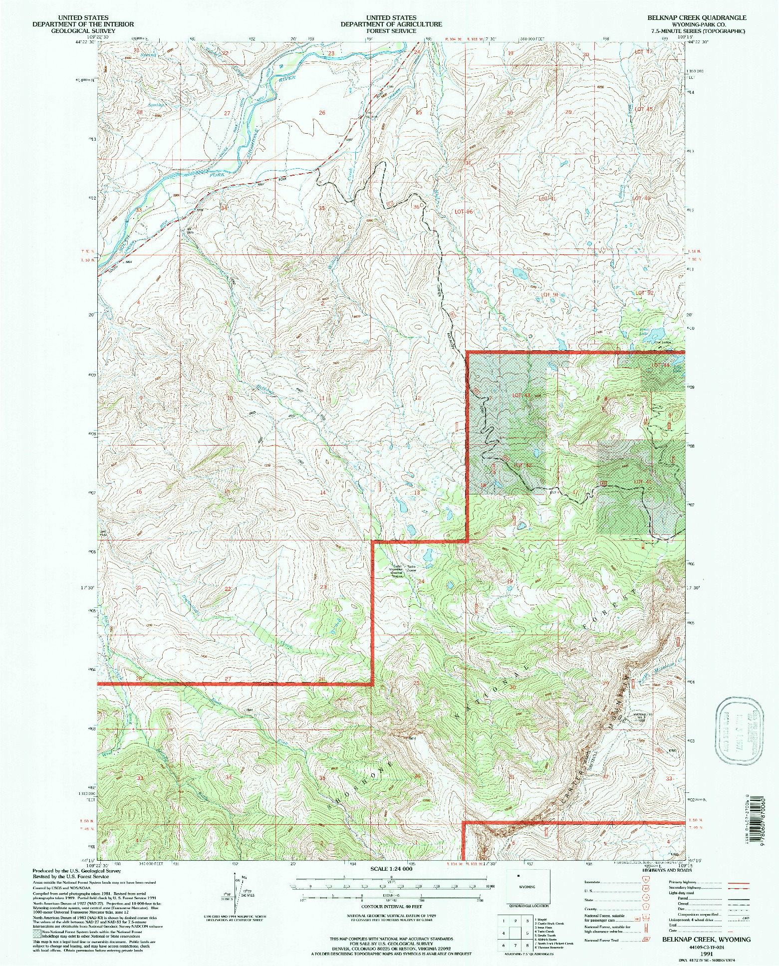 USGS 1:24000-SCALE QUADRANGLE FOR BELKNAP CREEK, WY 1991
