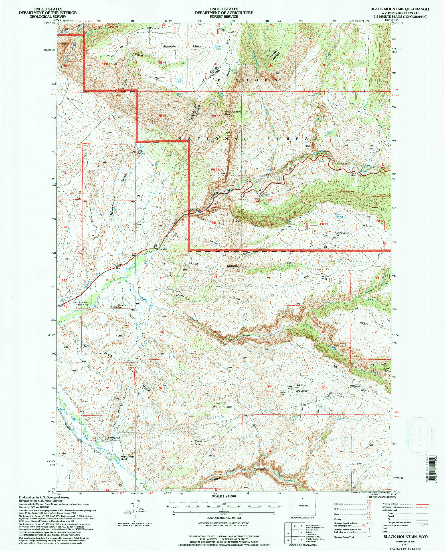 USGS 1:24000-SCALE QUADRANGLE FOR BLACK MOUNTAIN, WY 1993