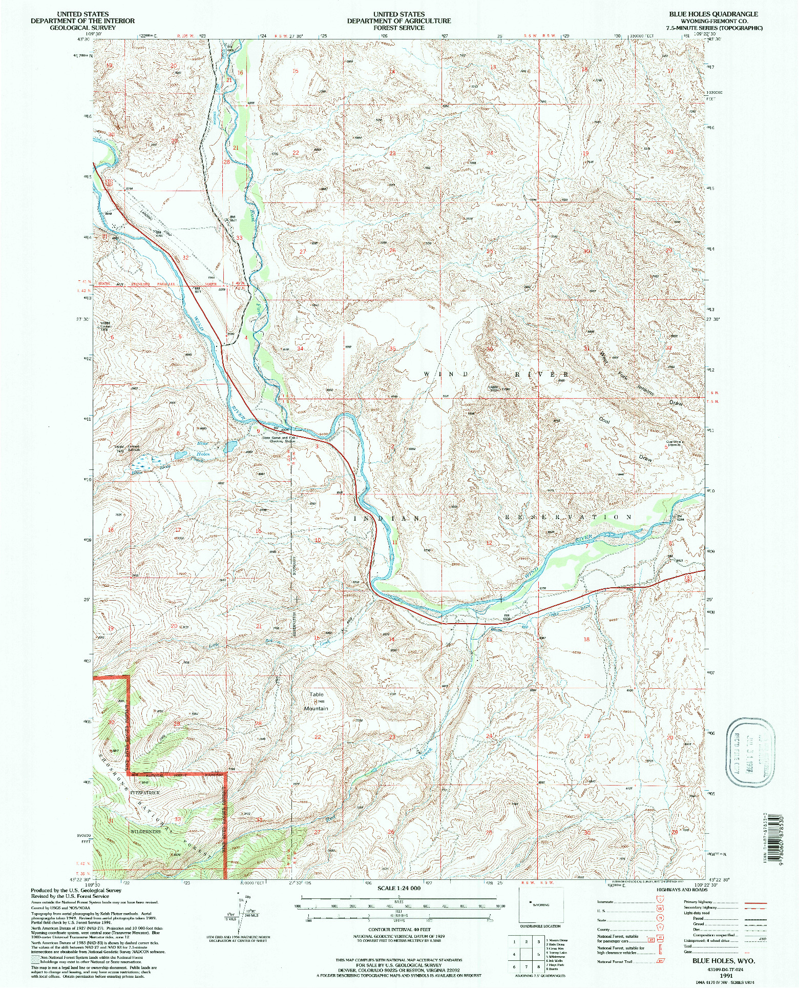 USGS 1:24000-SCALE QUADRANGLE FOR BLUE HOLES, WY 1991