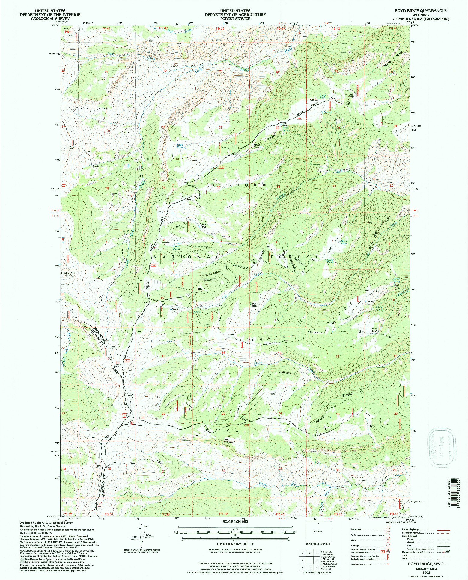 USGS 1:24000-SCALE QUADRANGLE FOR BOYD RIDGE, WY 1993