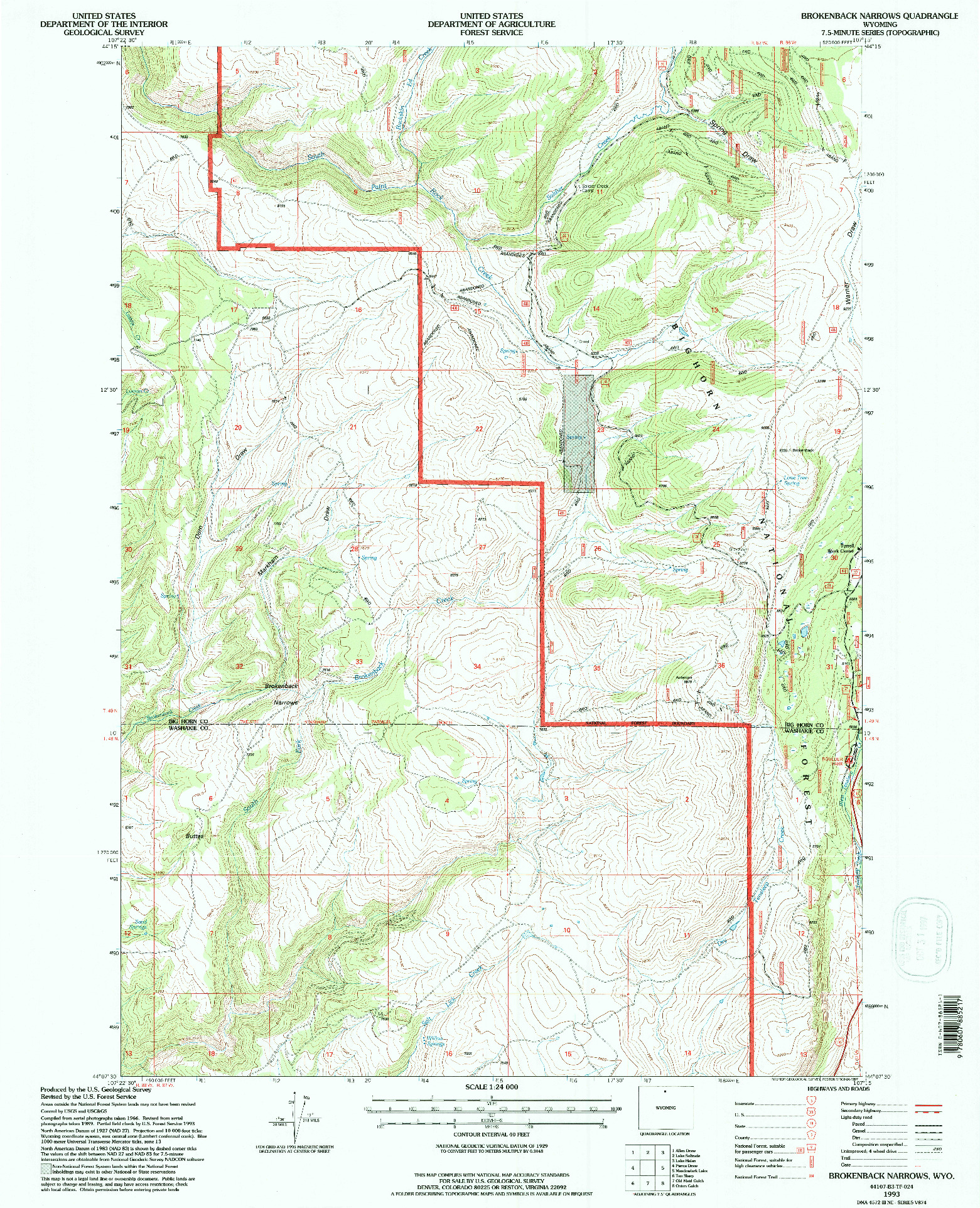USGS 1:24000-SCALE QUADRANGLE FOR BROKENBACK NARROWS, WY 1993