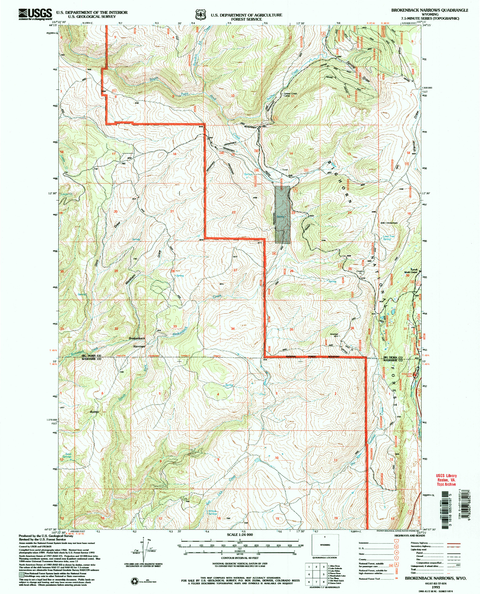 USGS 1:24000-SCALE QUADRANGLE FOR BROKENBACK NARROWS, WY 1993