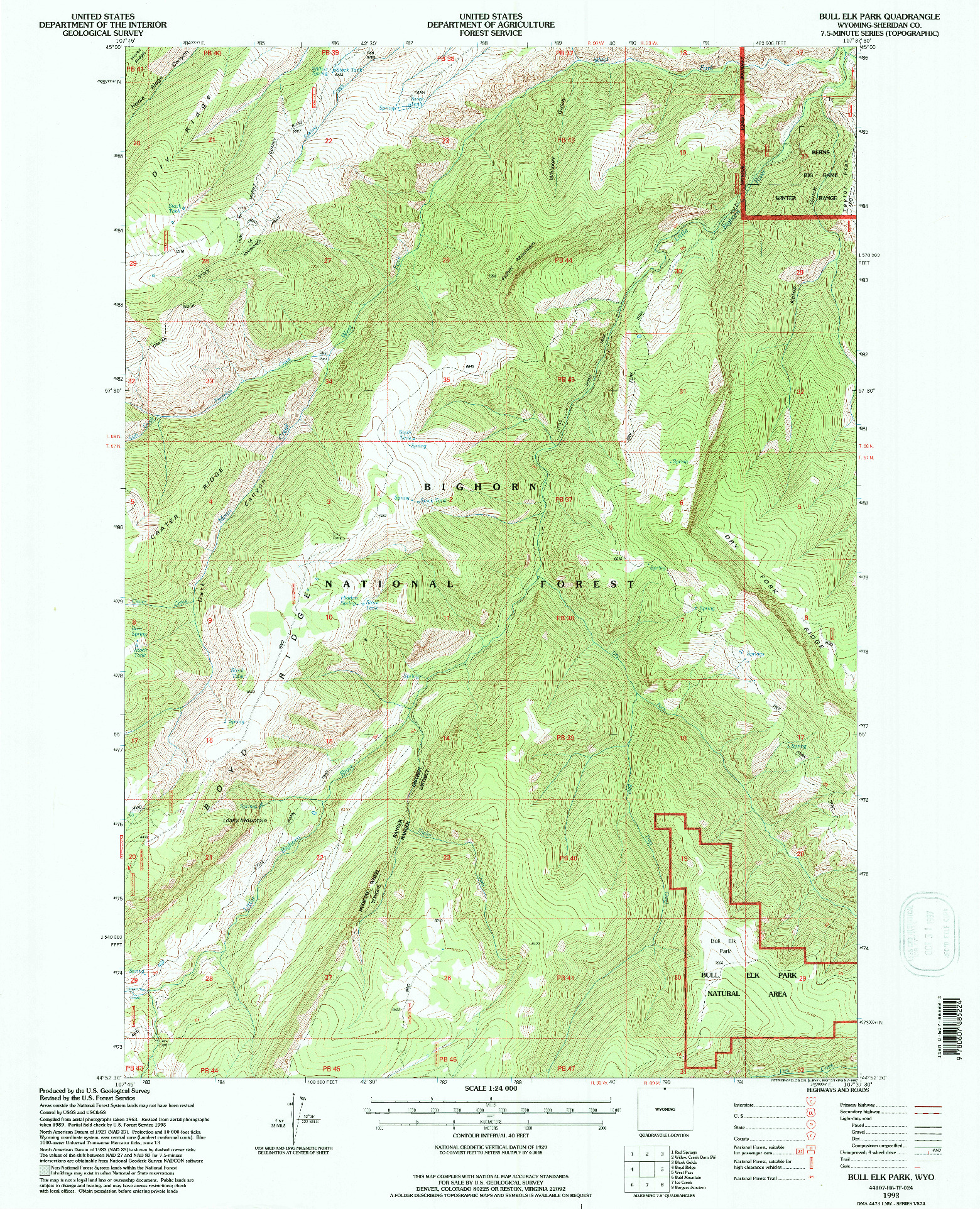USGS 1:24000-SCALE QUADRANGLE FOR BULL ELK PARK, WY 1993