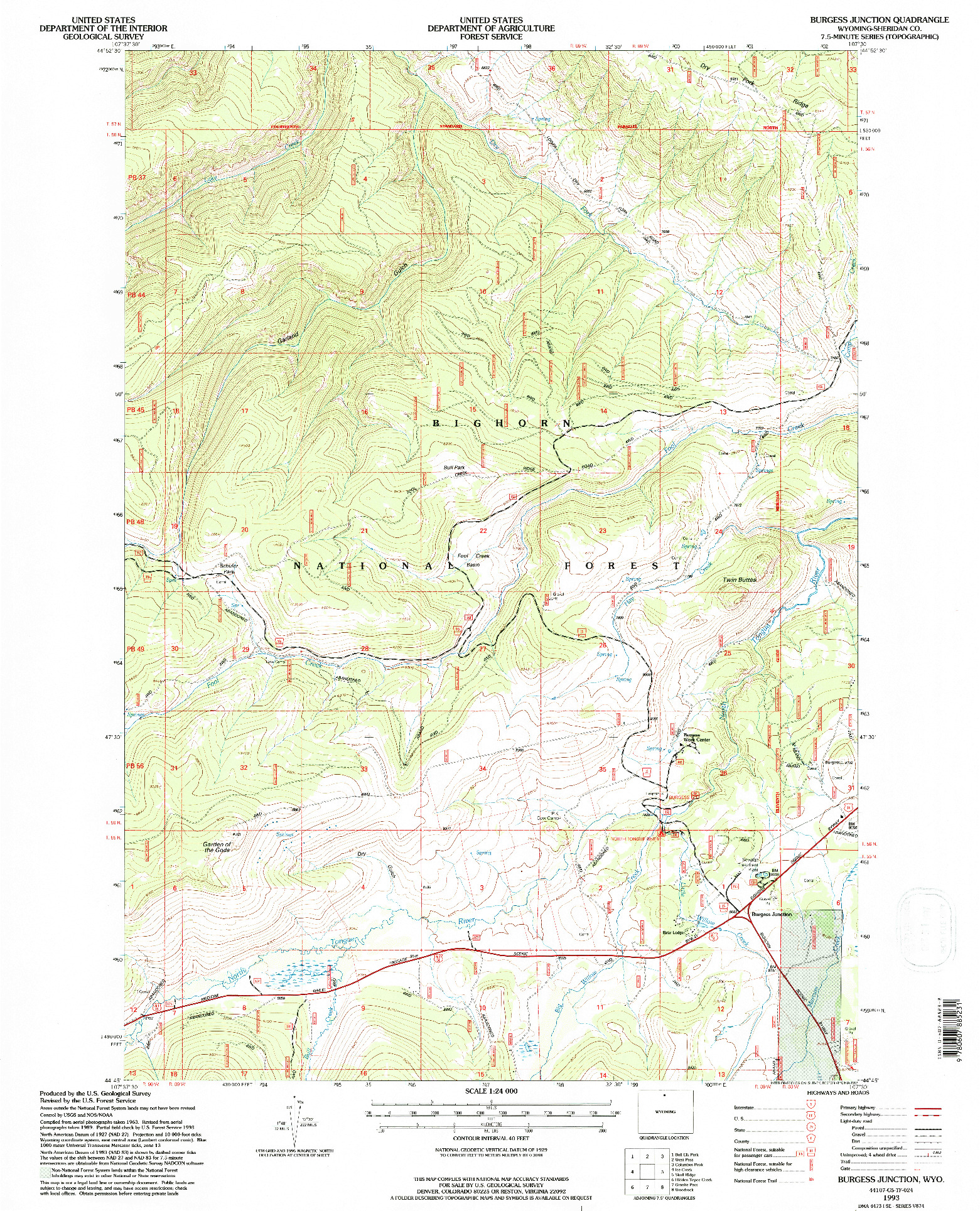 USGS 1:24000-SCALE QUADRANGLE FOR BURGESS JUNCTION, WY 1993