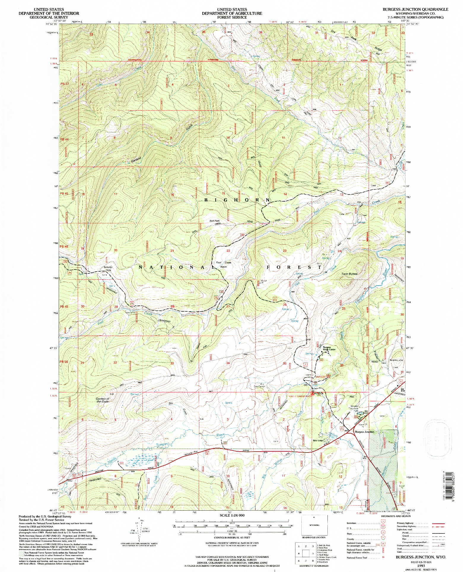 USGS 1:24000-SCALE QUADRANGLE FOR BURGESS JUNCTION, WY 1993