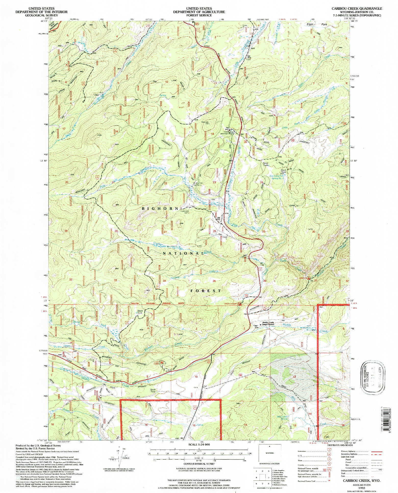 USGS 1:24000-SCALE QUADRANGLE FOR CARIBOU CREEK, WY 1993