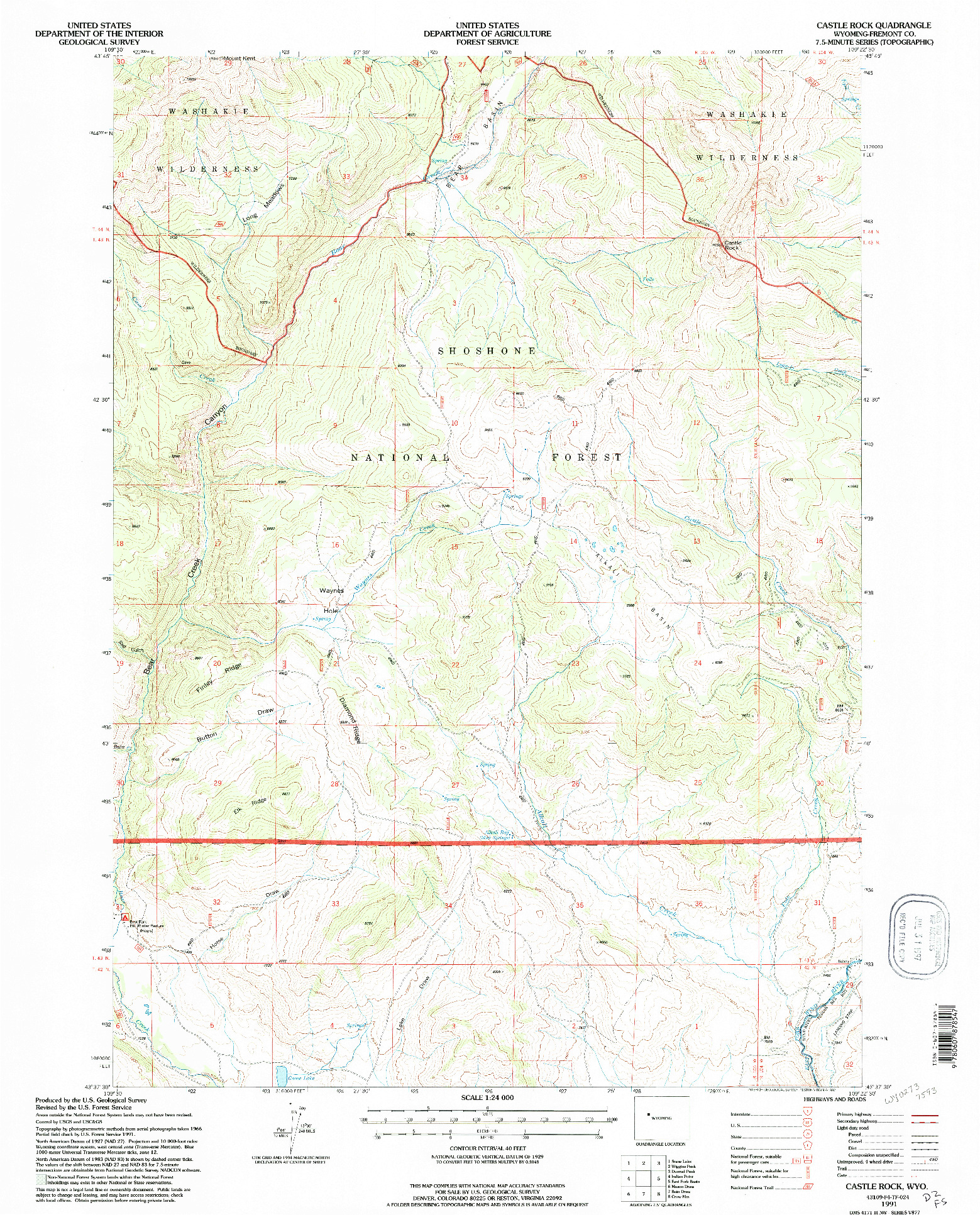 USGS 1:24000-SCALE QUADRANGLE FOR CASTLE ROCK, WY 1991