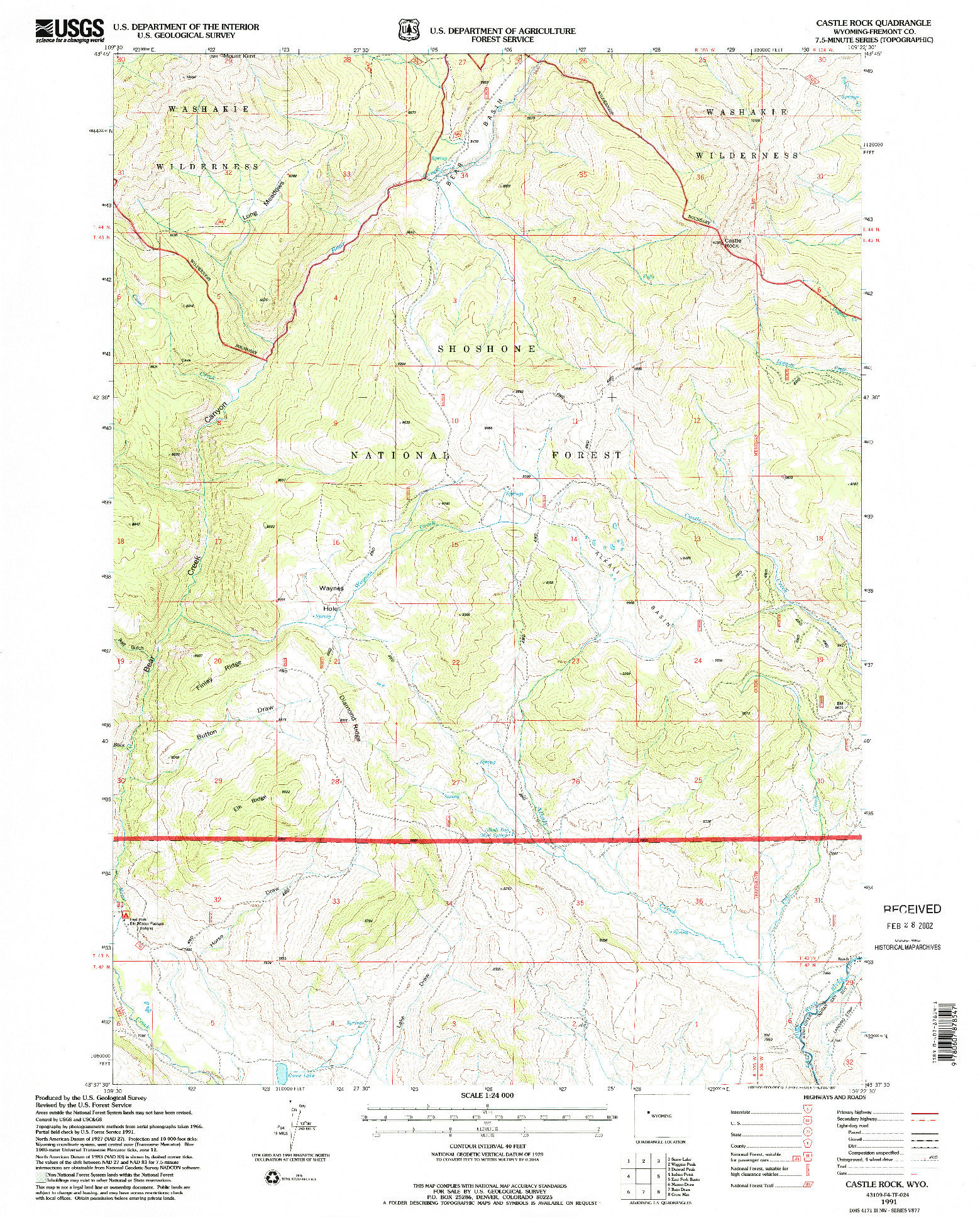 USGS 1:24000-SCALE QUADRANGLE FOR CASTLE ROCK, WY 1991