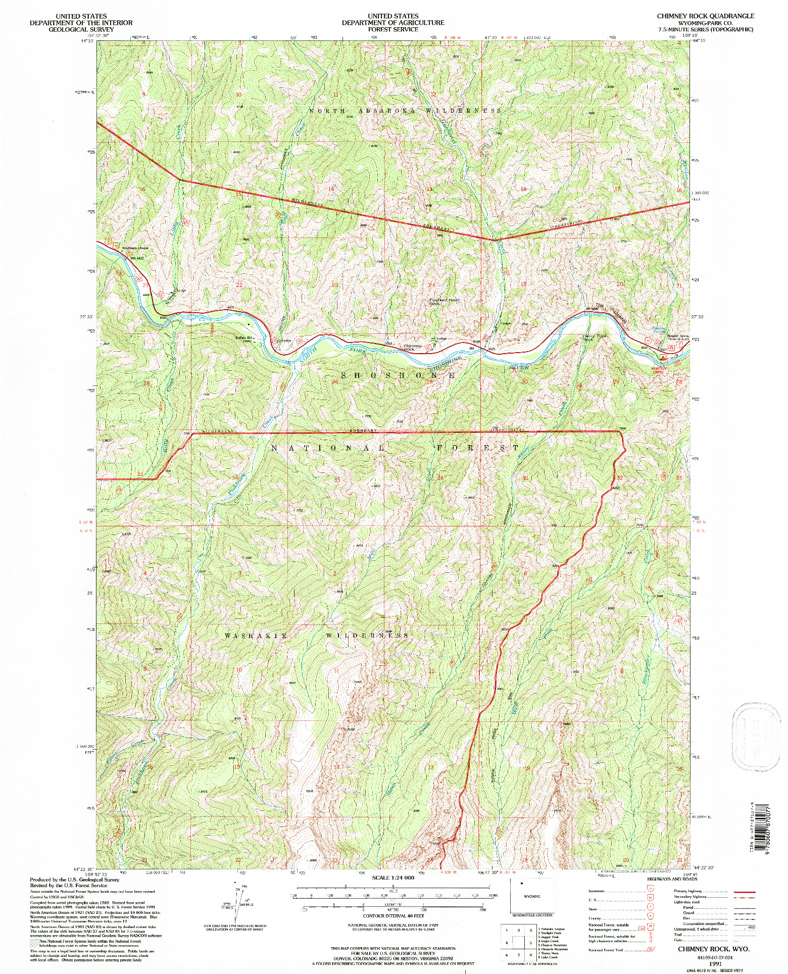 USGS 1:24000-SCALE QUADRANGLE FOR CHIMNEY ROCK, WY 1991