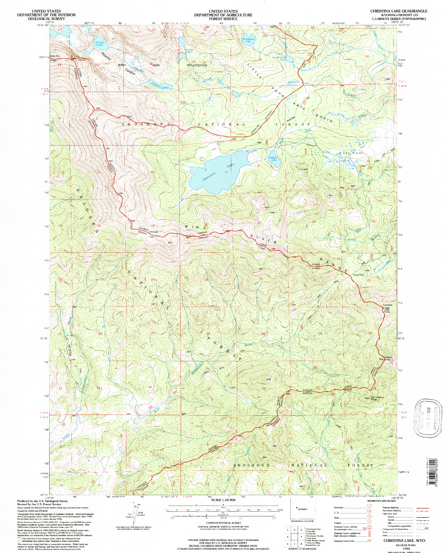 USGS 1:24000-SCALE QUADRANGLE FOR CHRISTINA LAKE, WY 1991
