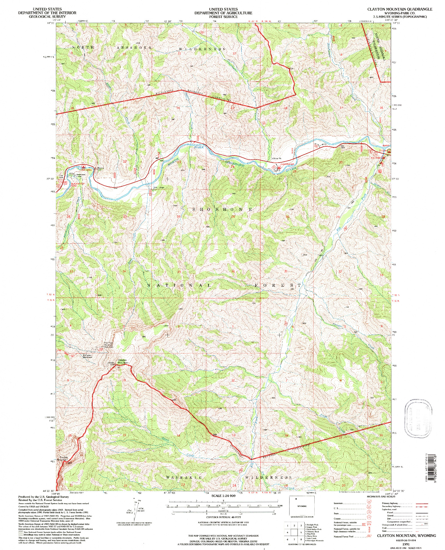 USGS 1:24000-SCALE QUADRANGLE FOR CLAYTON MOUNTAIN, WY 1991