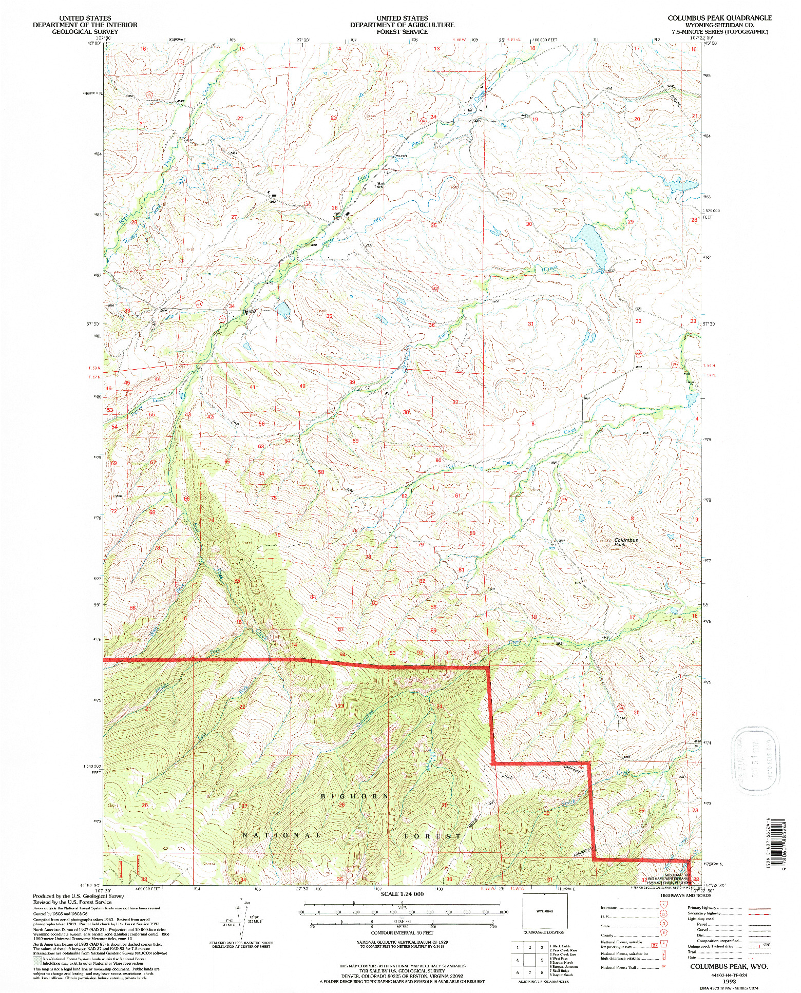 USGS 1:24000-SCALE QUADRANGLE FOR COLUMBUS PEAK, WY 1993