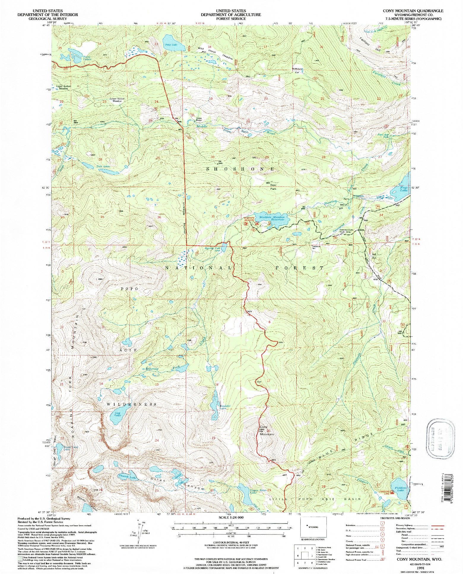 USGS 1:24000-SCALE QUADRANGLE FOR CONY MOUNTAIN, WY 1991