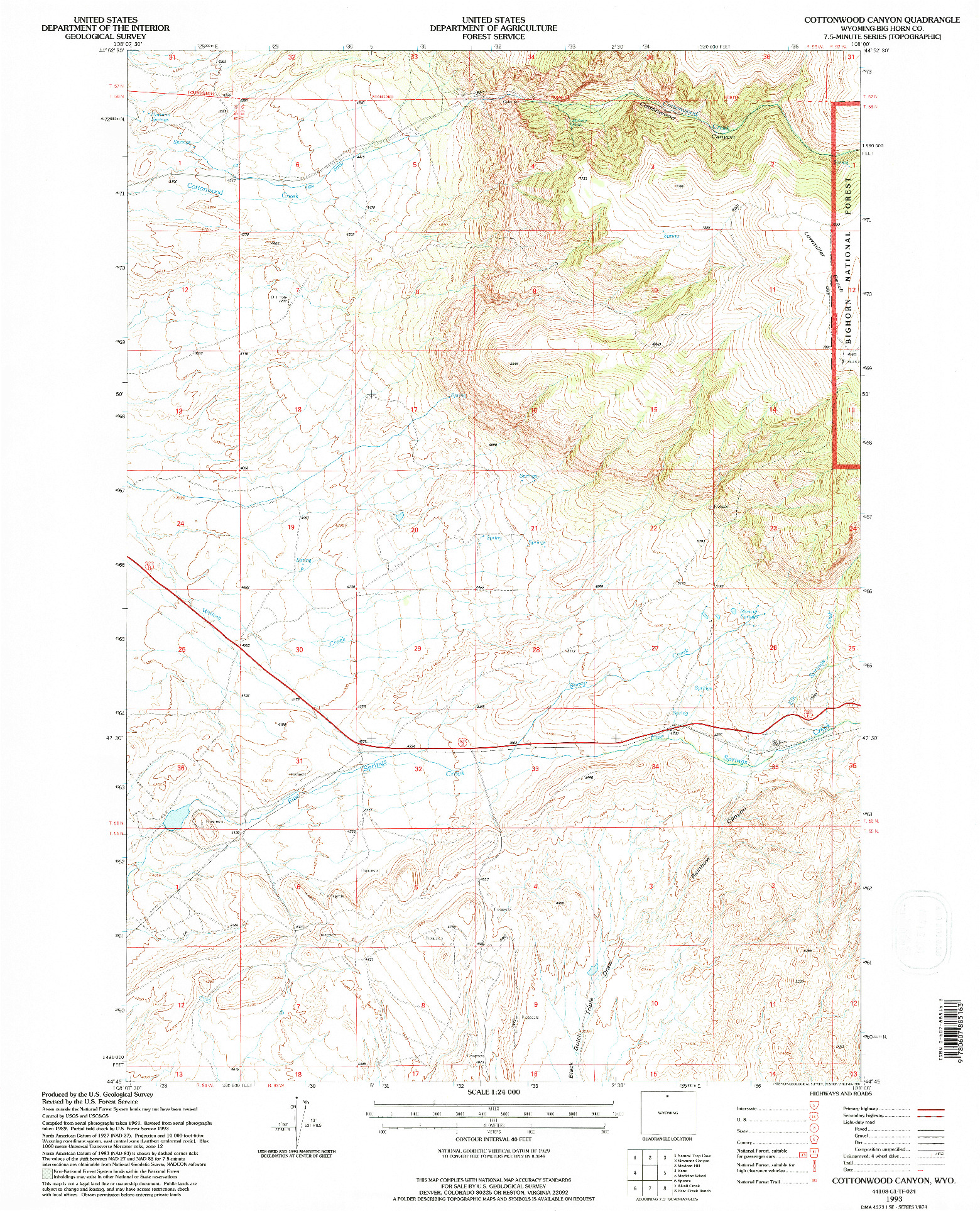 USGS 1:24000-SCALE QUADRANGLE FOR COTTONWOOD CANYON, WY 1993