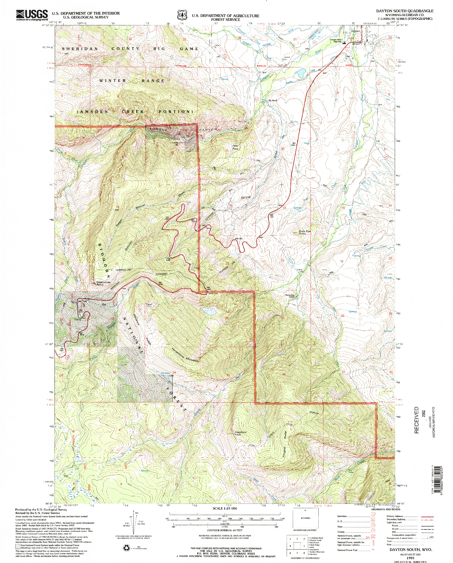 USGS 1:24000-SCALE QUADRANGLE FOR DAYTON SOUTH, WY 1993