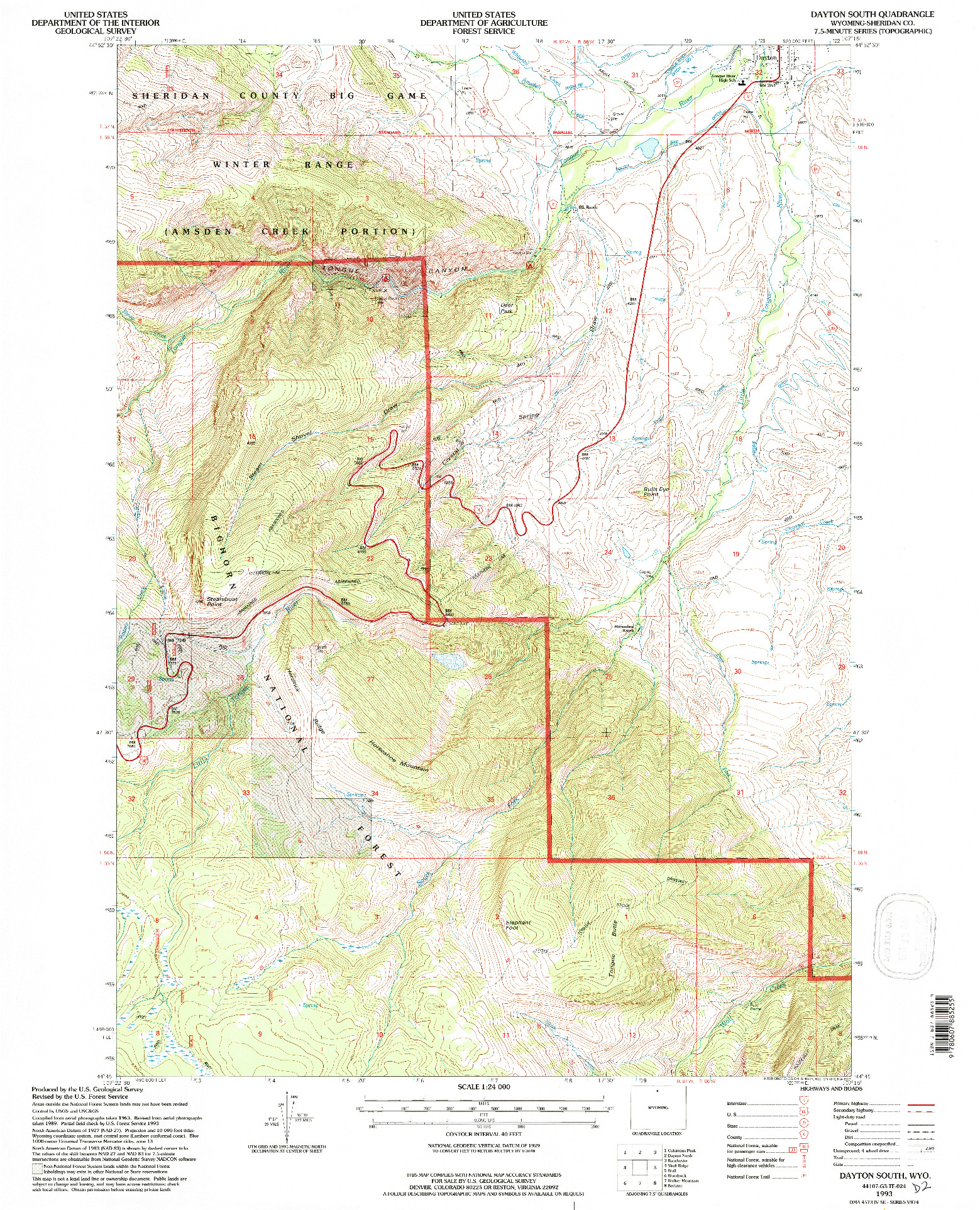 USGS 1:24000-SCALE QUADRANGLE FOR DAYTON SOUTH, WY 1993