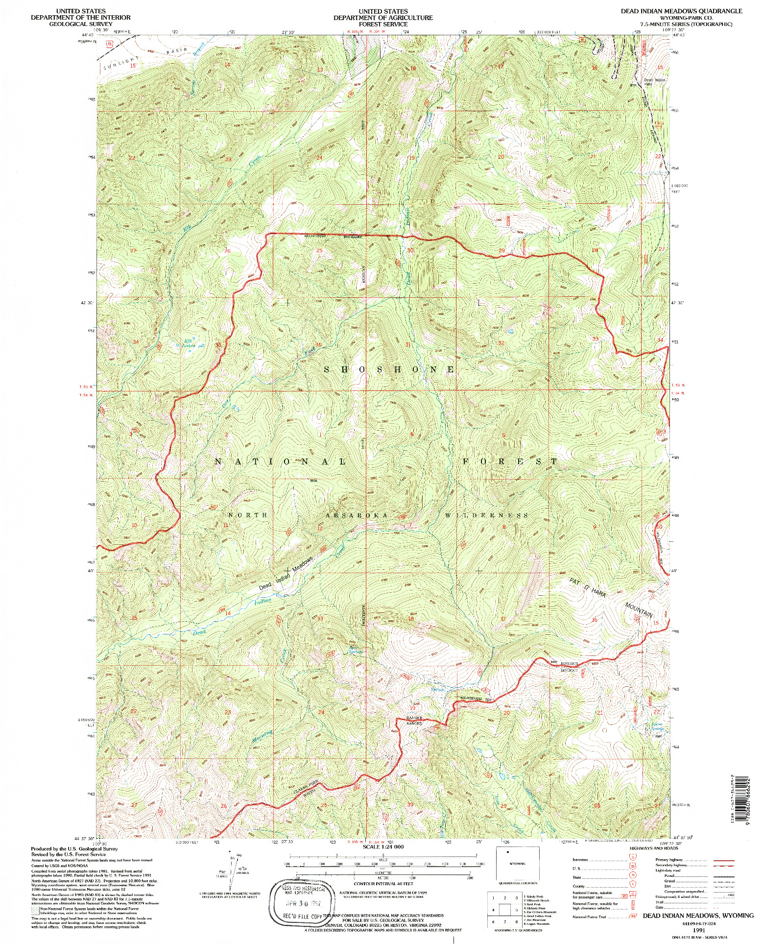 USGS 1:24000-SCALE QUADRANGLE FOR DEAD INDIAN MEADOWS, WY 1991