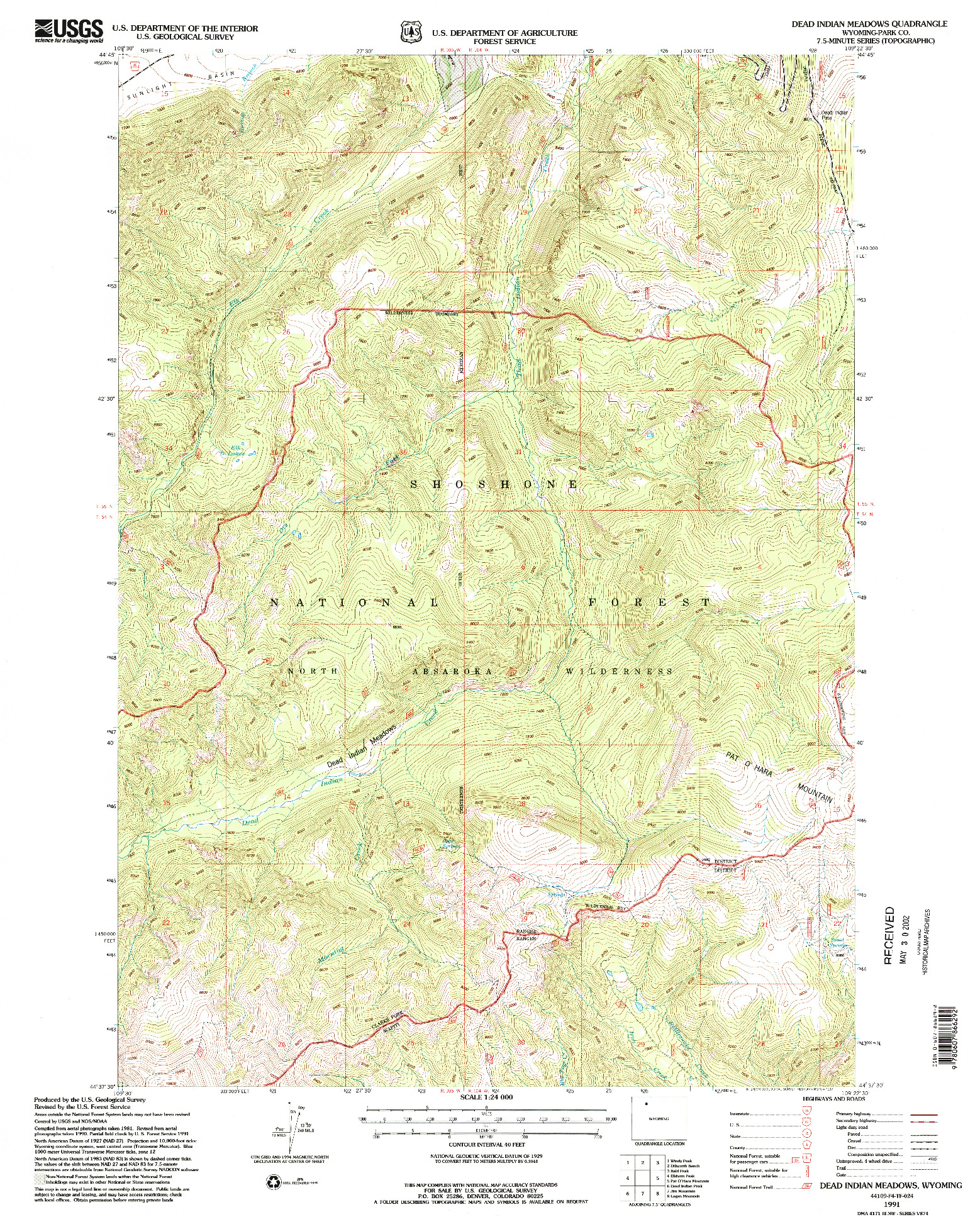 USGS 1:24000-SCALE QUADRANGLE FOR DEAD INDIAN MEADOWS, WY 1991