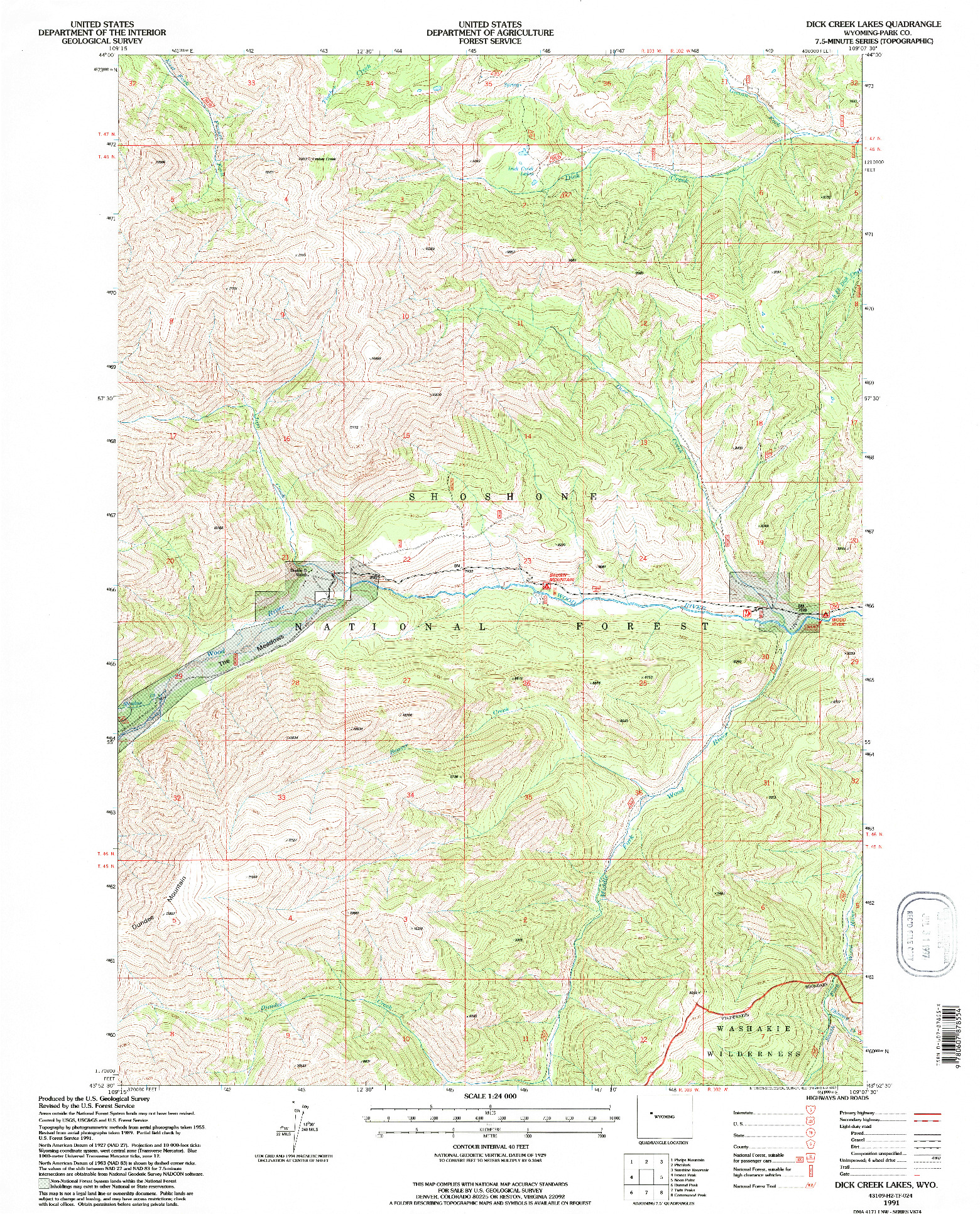 USGS 1:24000-SCALE QUADRANGLE FOR DICK CREEK LAKES, WY 1991