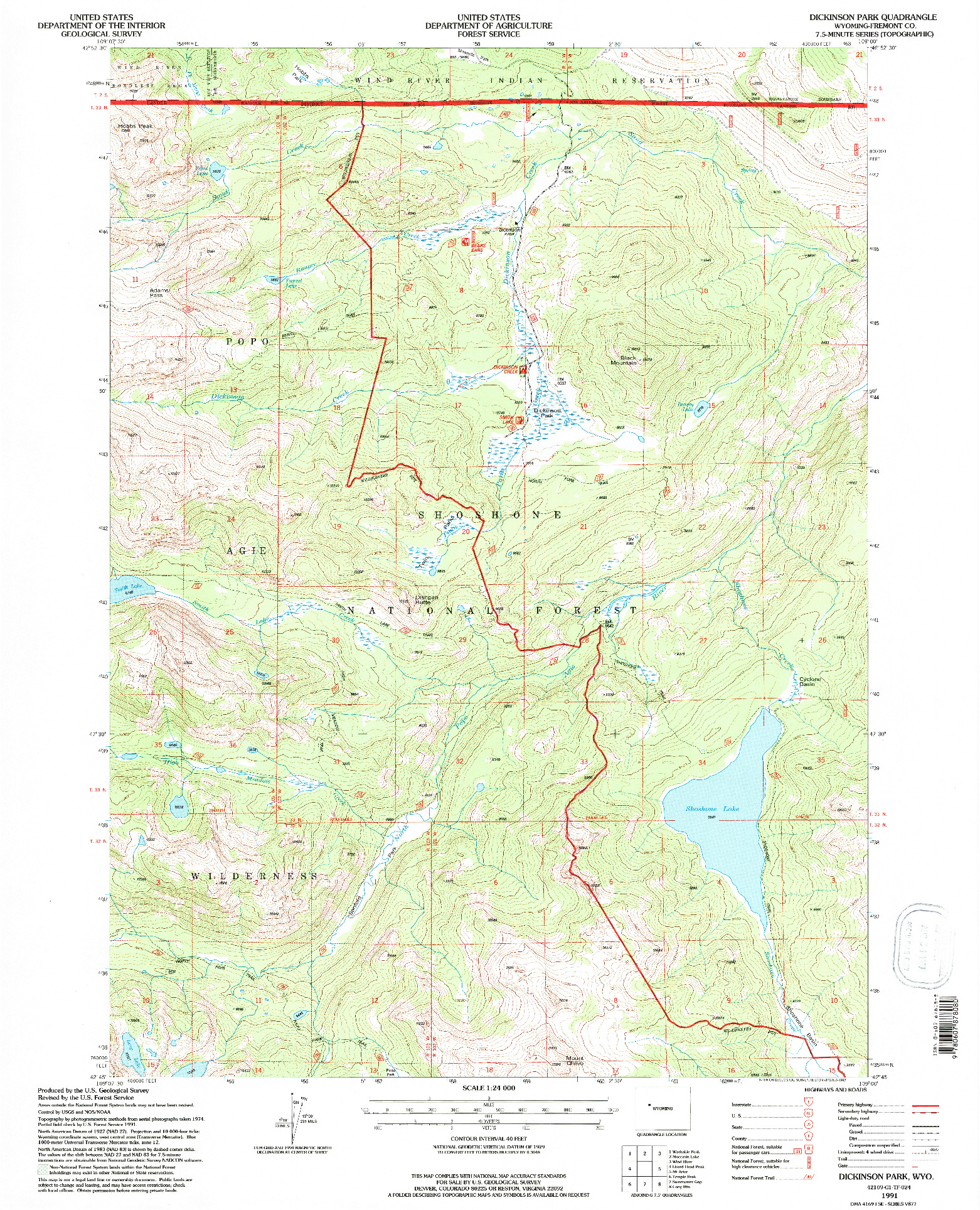 USGS 1:24000-SCALE QUADRANGLE FOR DICKINSON PARK, WY 1991