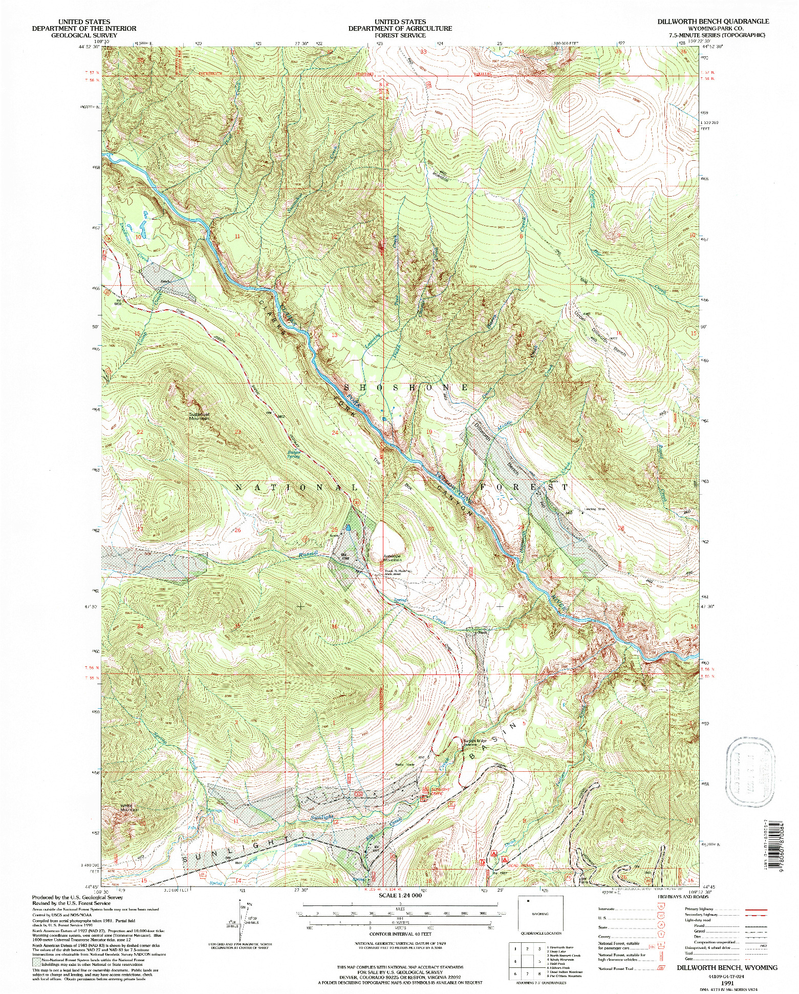 USGS 1:24000-SCALE QUADRANGLE FOR DILLWORTH BENCH, WY 1991