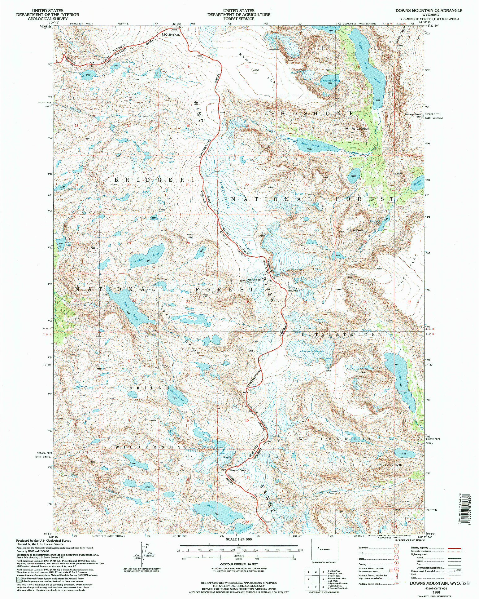 USGS 1:24000-SCALE QUADRANGLE FOR DOWNS MOUNTAIN, WY 1991