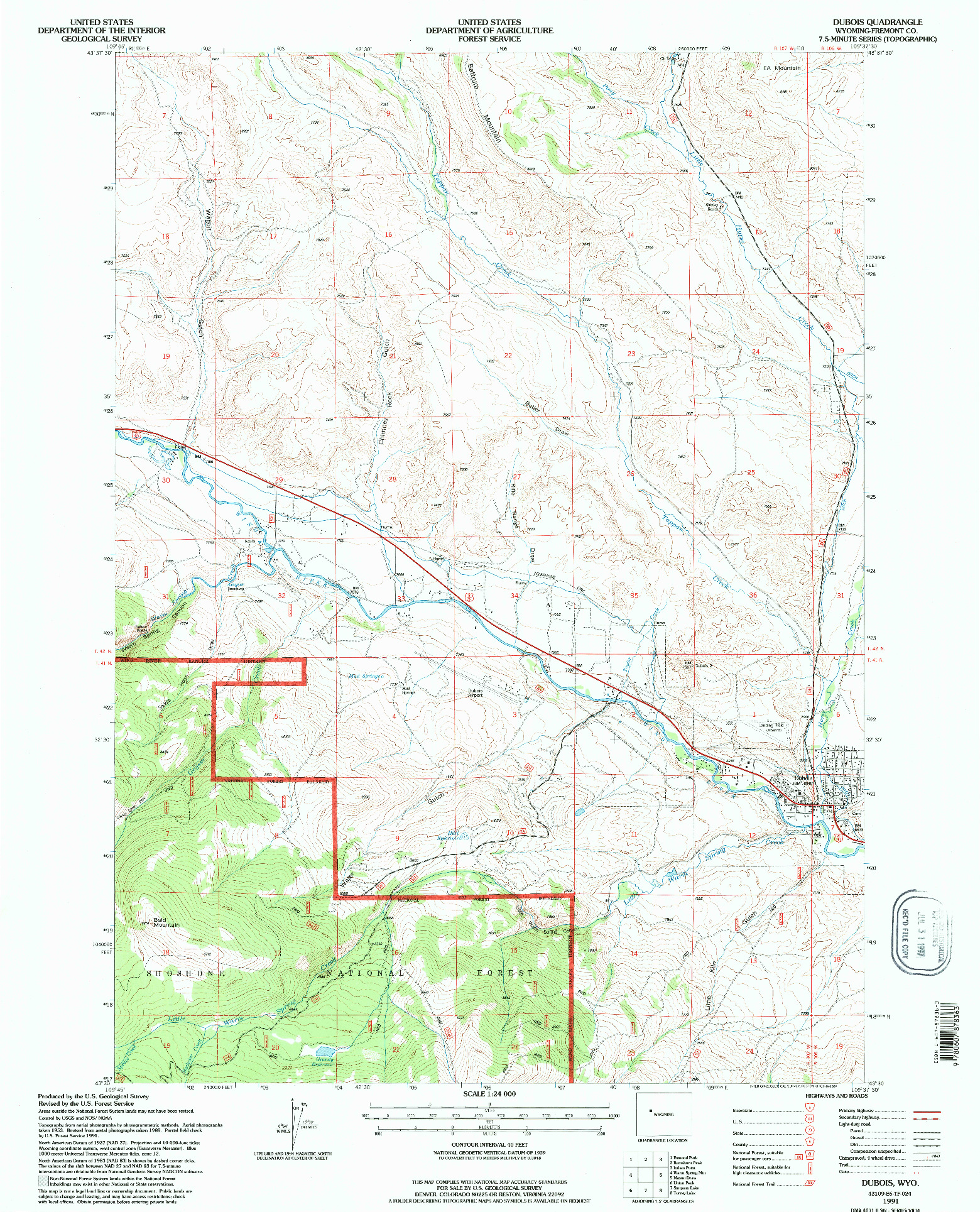 USGS 1:24000-SCALE QUADRANGLE FOR DUBOIS, WY 1991