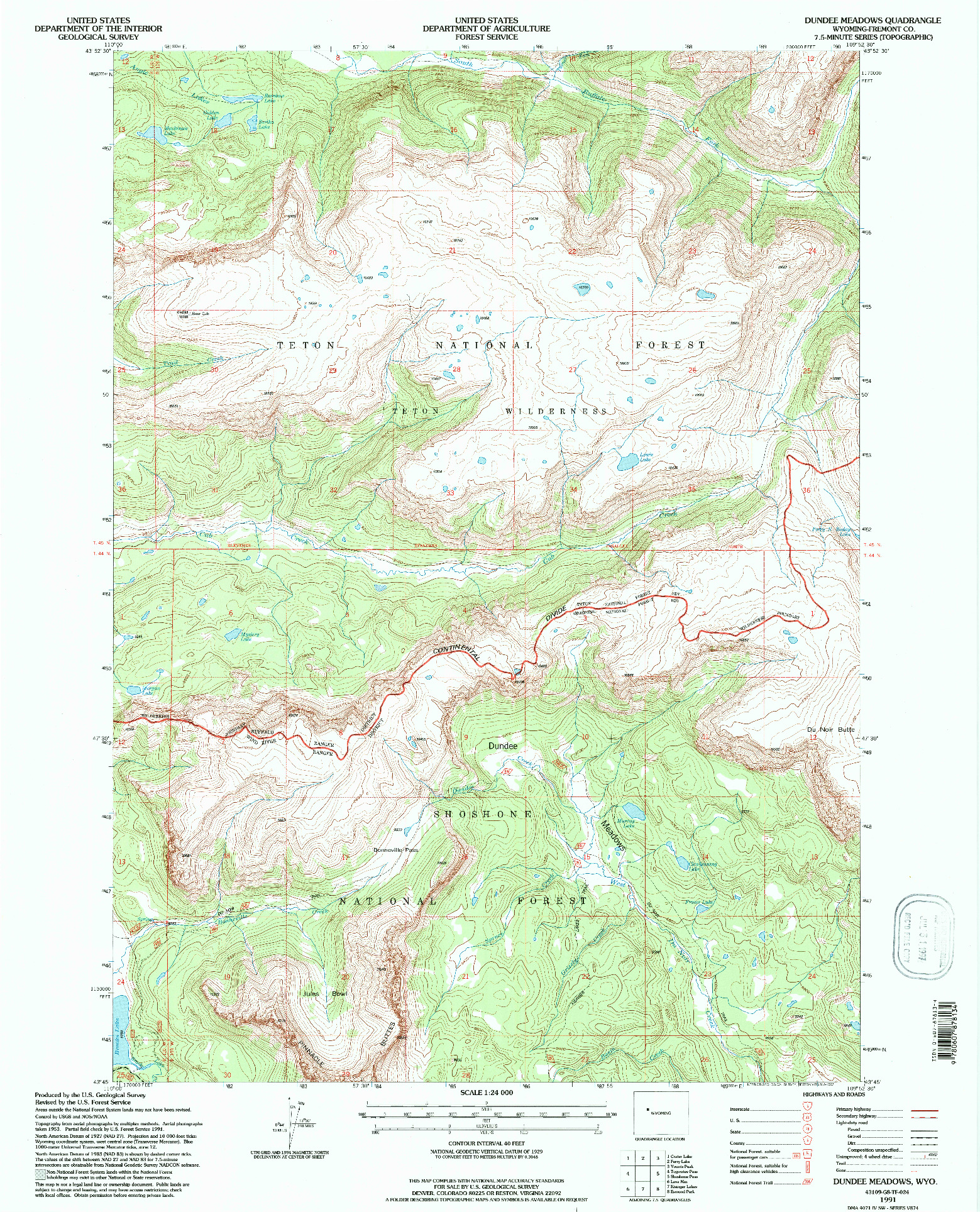 USGS 1:24000-SCALE QUADRANGLE FOR DUNDEE MEADOWS, WY 1991