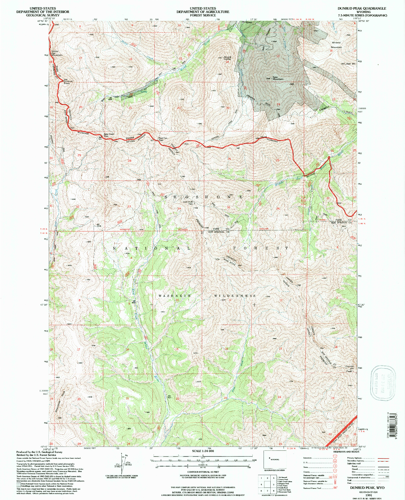 USGS 1:24000-SCALE QUADRANGLE FOR DUNRUD PEAK, WY 1991