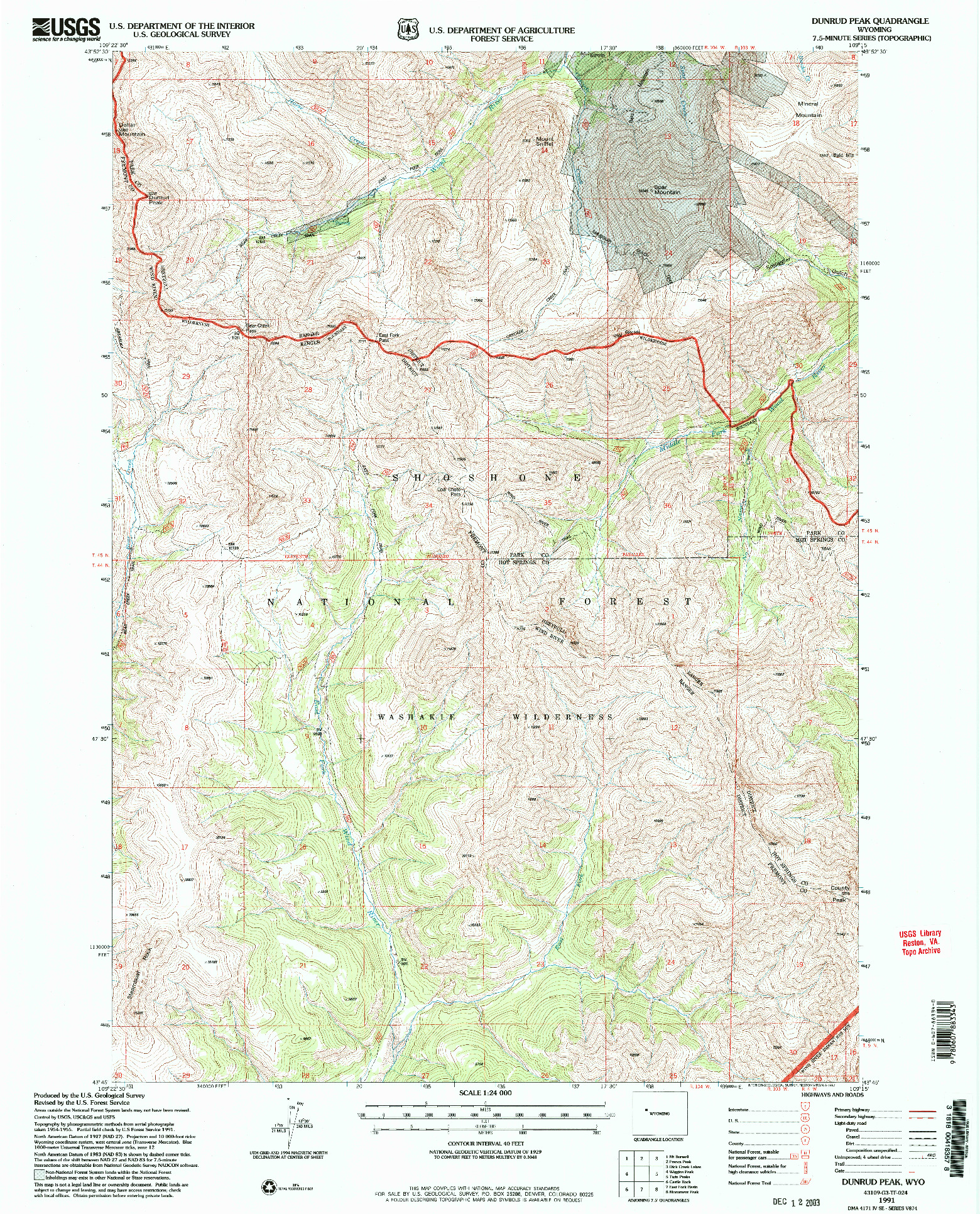 USGS 1:24000-SCALE QUADRANGLE FOR DUNRUD PEAK, WY 1991