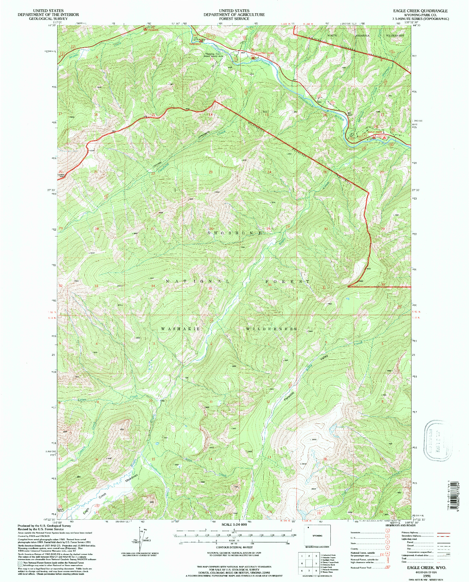 USGS 1:24000-SCALE QUADRANGLE FOR EAGLE CREEK, WY 1991