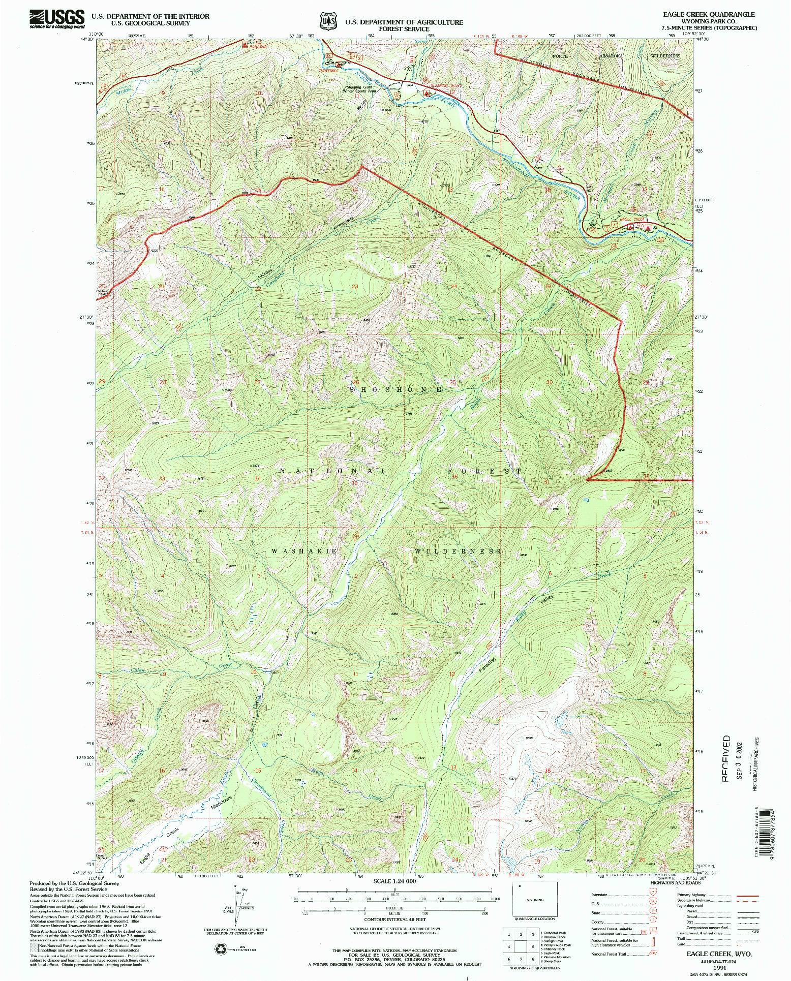 USGS 1:24000-SCALE QUADRANGLE FOR EAGLE CREEK, WY 1991