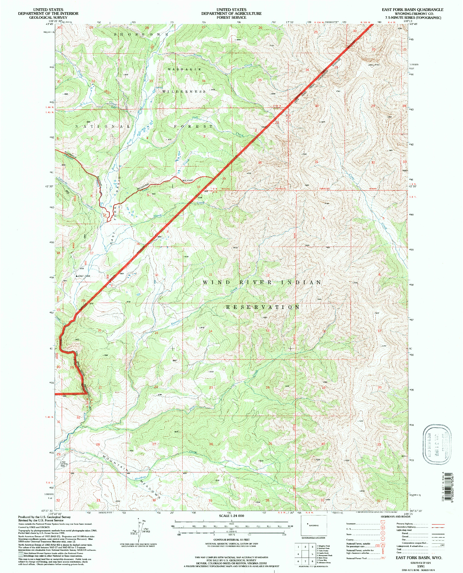 USGS 1:24000-SCALE QUADRANGLE FOR EAST FORK BASIN, WY 1991