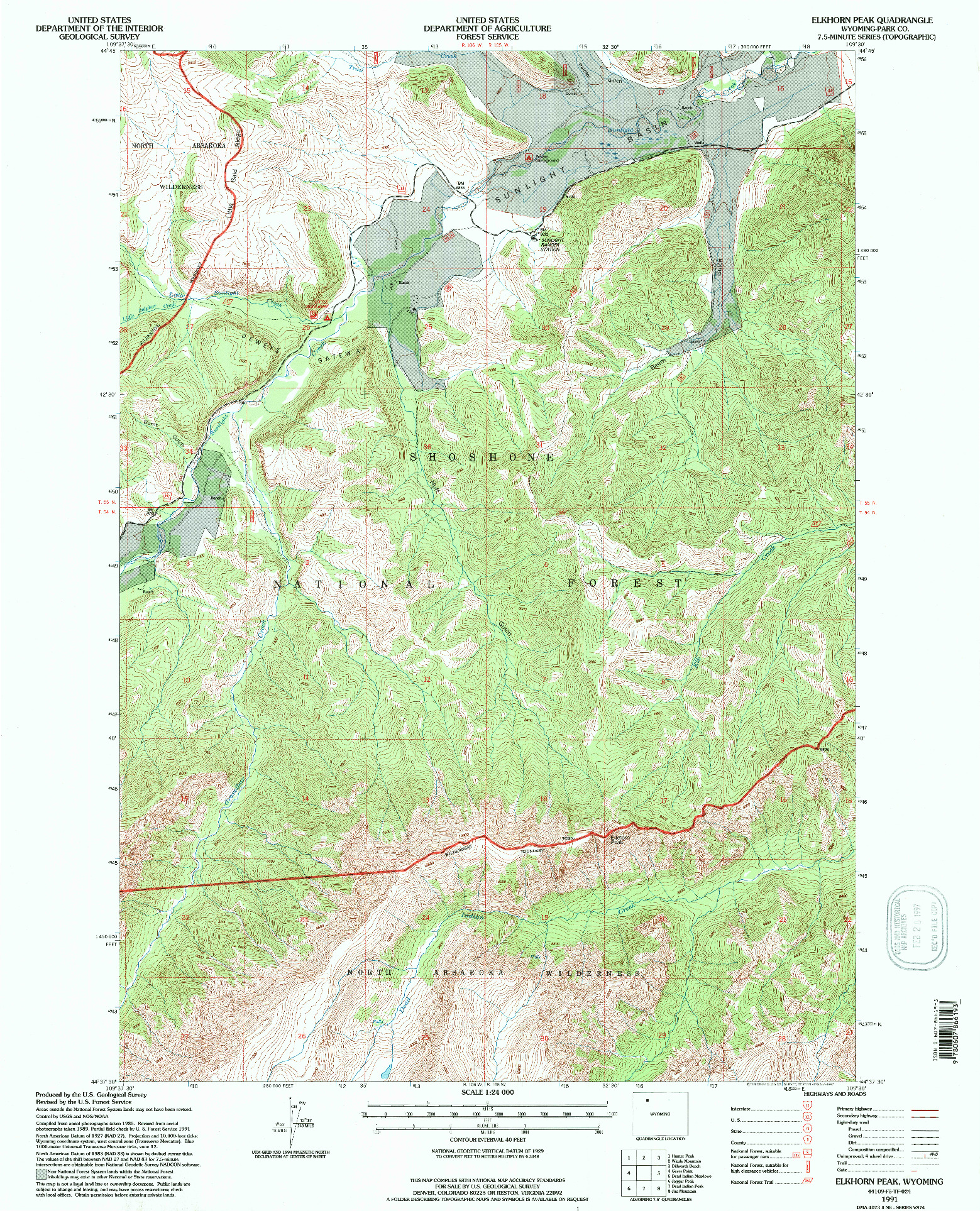 USGS 1:24000-SCALE QUADRANGLE FOR ELKHORN PEAK, WY 1991