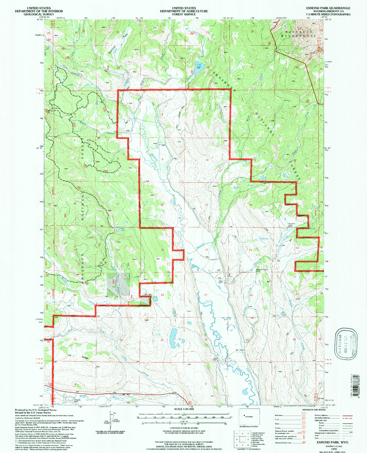 USGS 1:24000-SCALE QUADRANGLE FOR ESMOND PARK, WY 1991