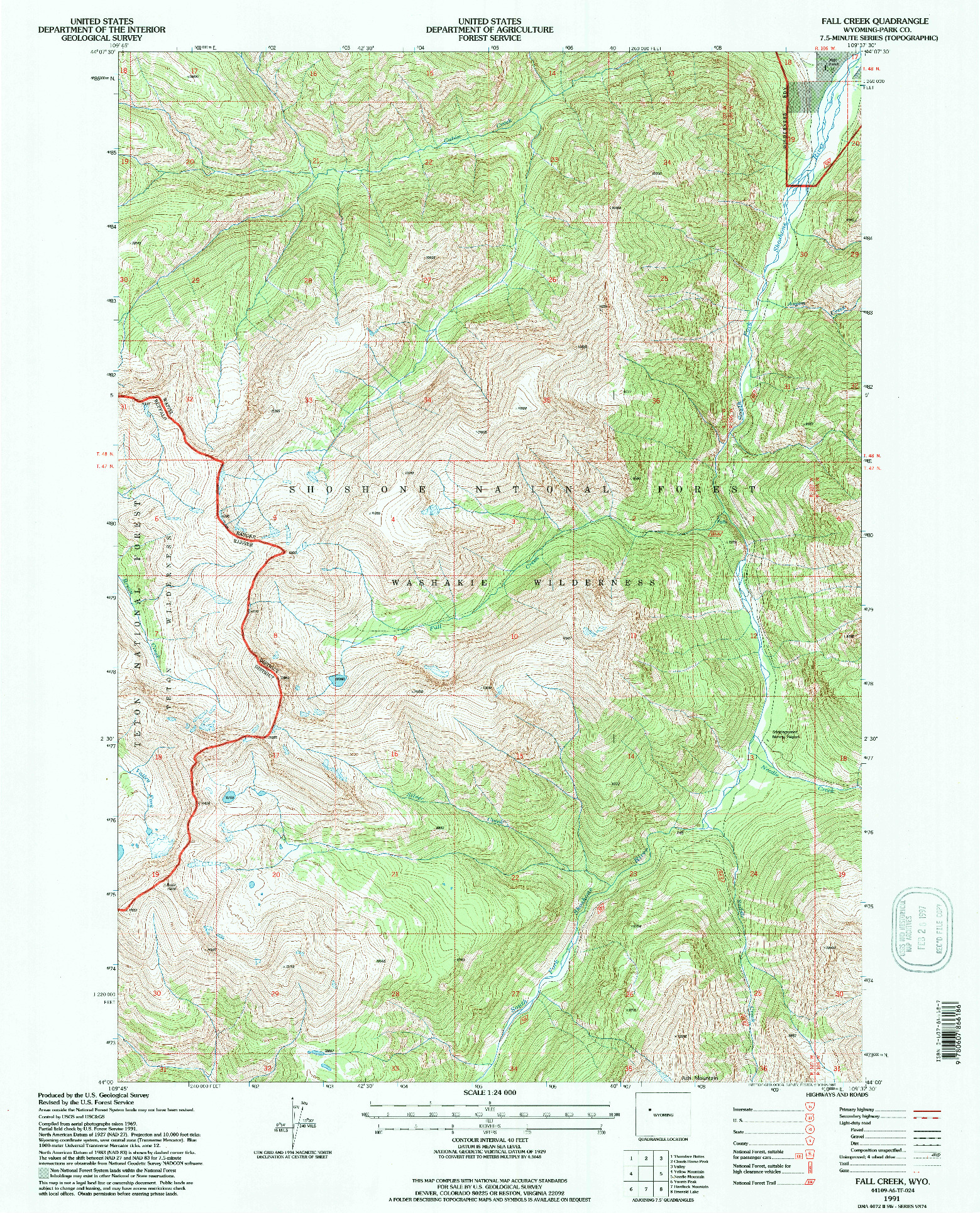 USGS 1:24000-SCALE QUADRANGLE FOR FALL CREEK, WY 1991