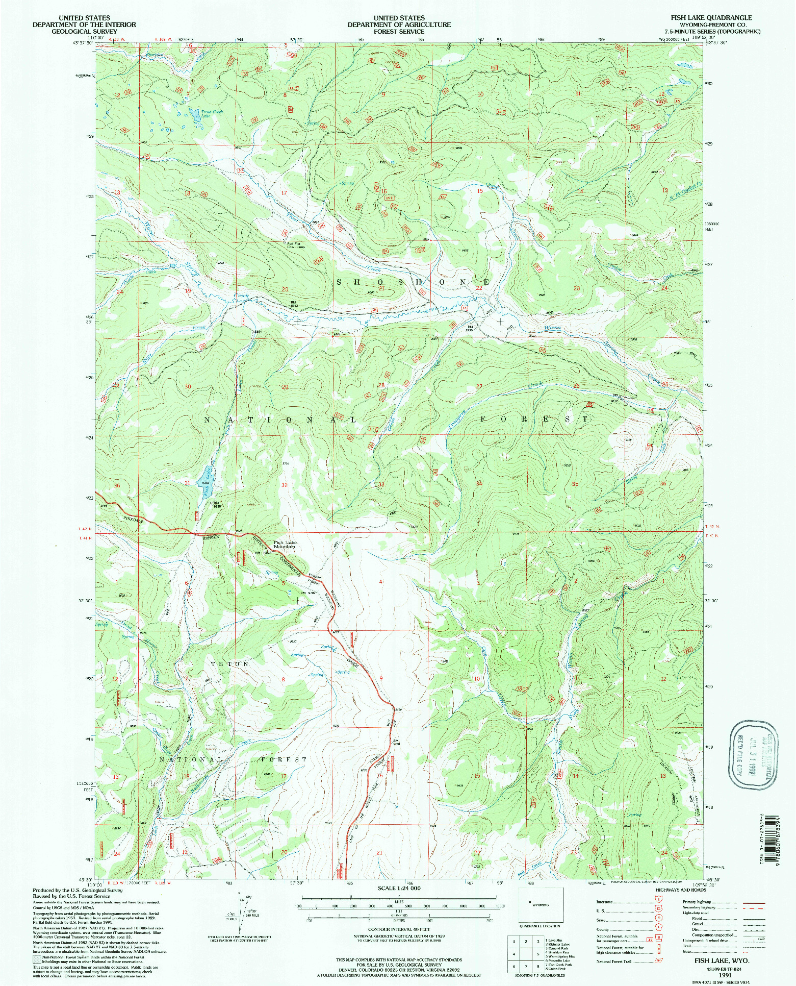 USGS 1:24000-SCALE QUADRANGLE FOR FISH LAKE, WY 1991