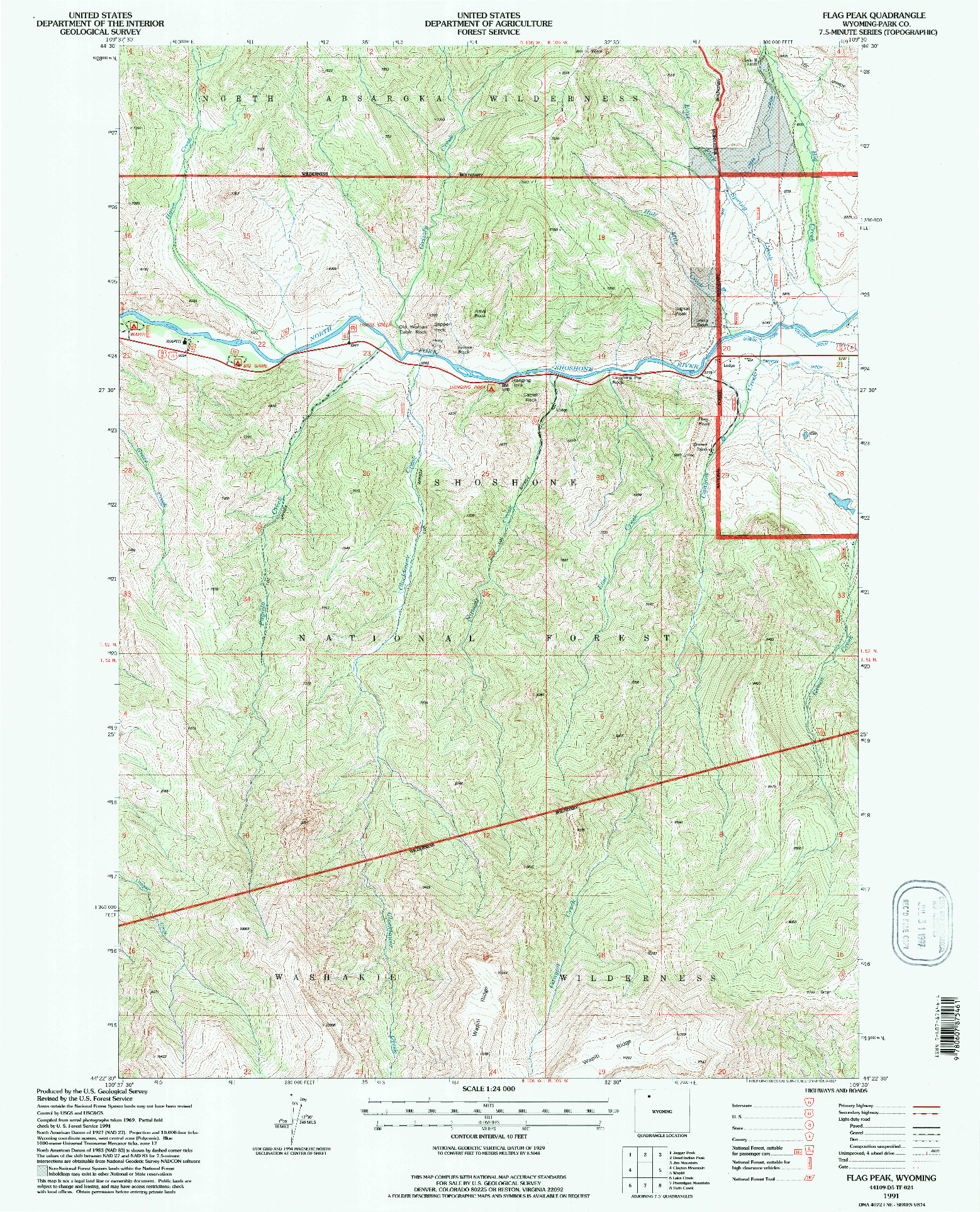 USGS 1:24000-SCALE QUADRANGLE FOR FLAG PEAK, WY 1991