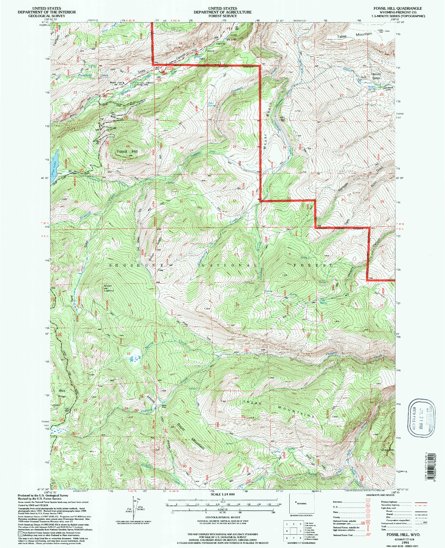 USGS 1:24000-SCALE QUADRANGLE FOR FOSSIL HILL, WY 1991