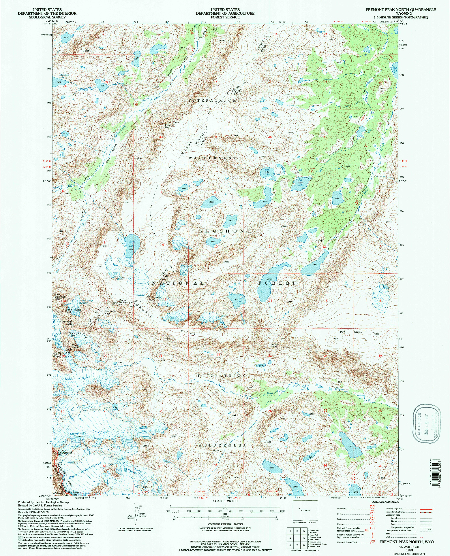 USGS 1:24000-SCALE QUADRANGLE FOR FREMONT PEAK NORTH, WY 1991