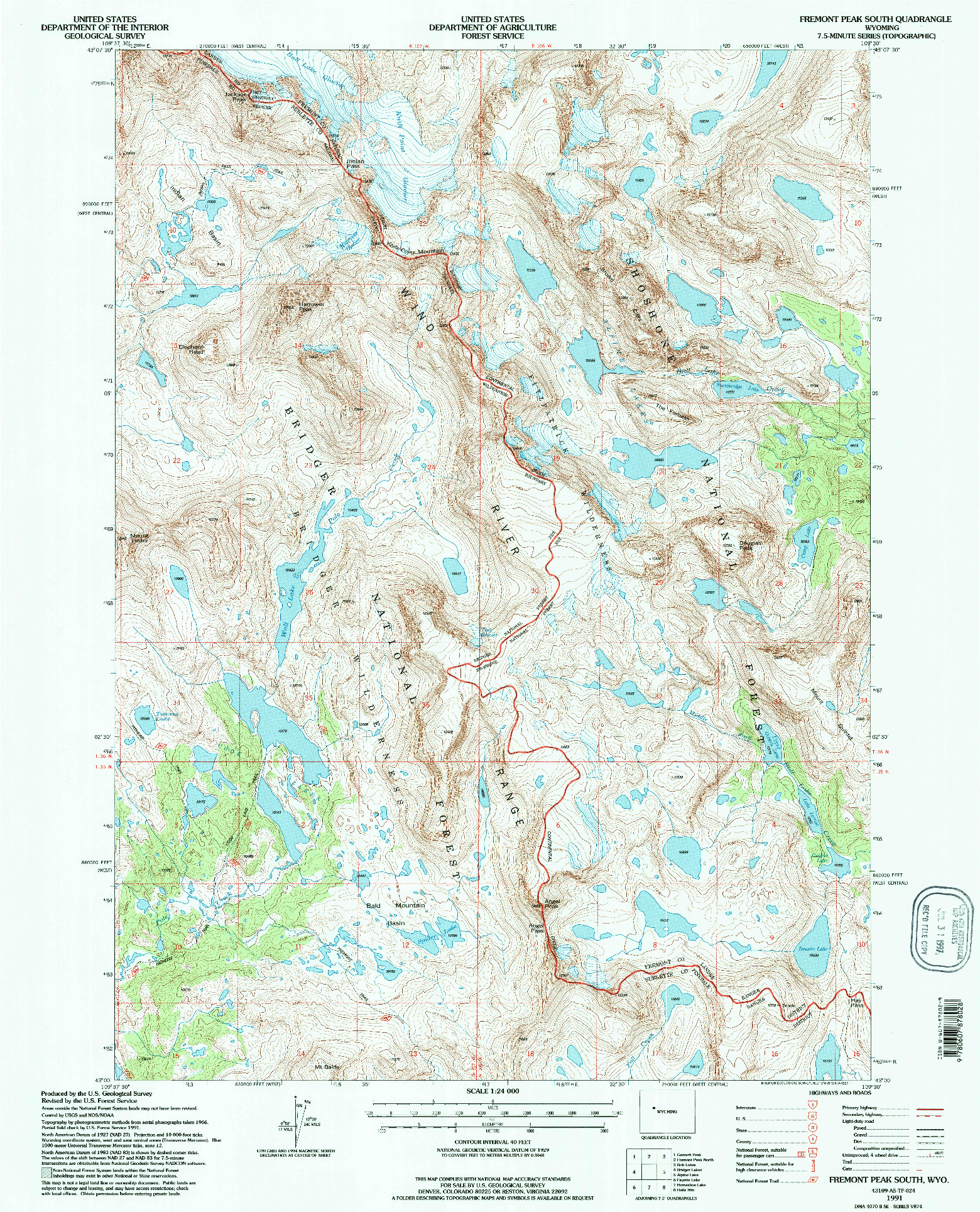 USGS 1:24000-SCALE QUADRANGLE FOR FREMONT PEAK SOUTH, WY 1991
