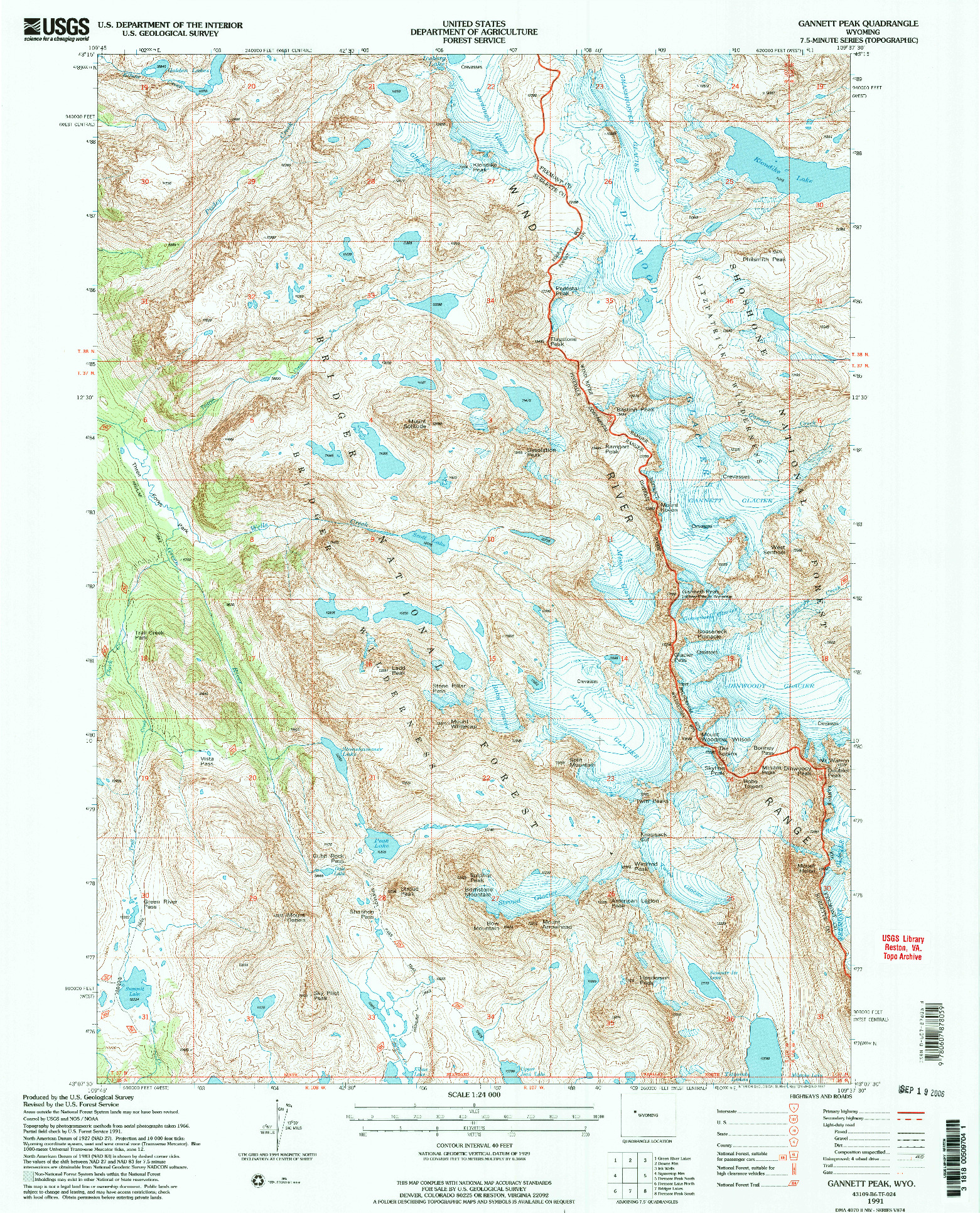 USGS 1:24000-SCALE QUADRANGLE FOR GANNETT PEAK, WY 1991