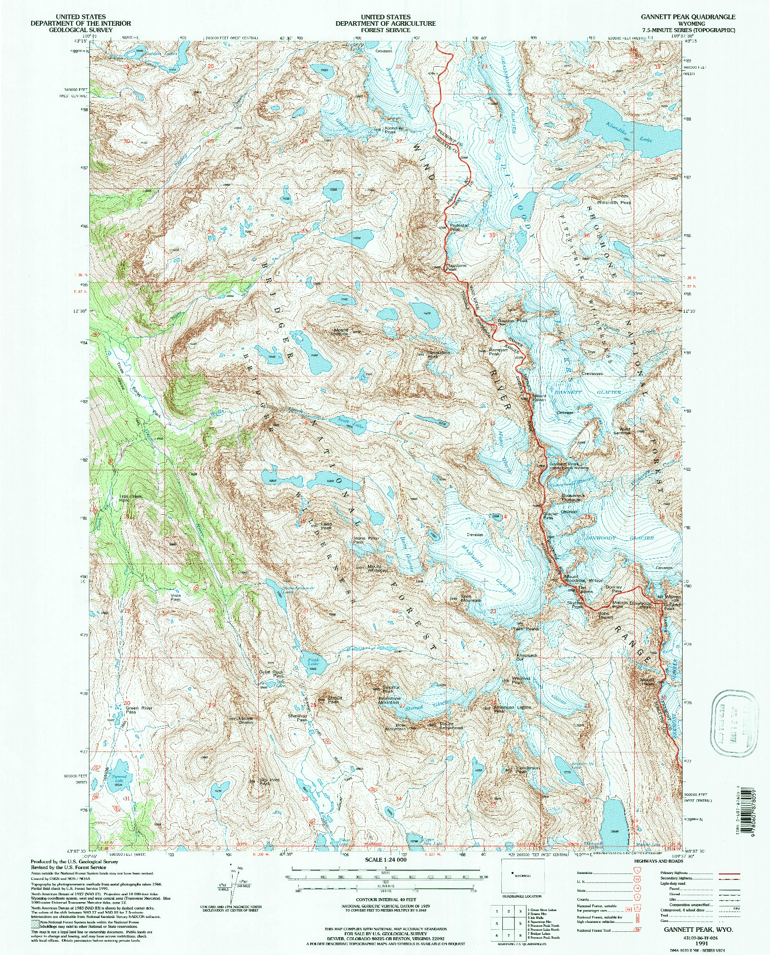 USGS 1:24000-SCALE QUADRANGLE FOR GANNETT PEAK, WY 1991
