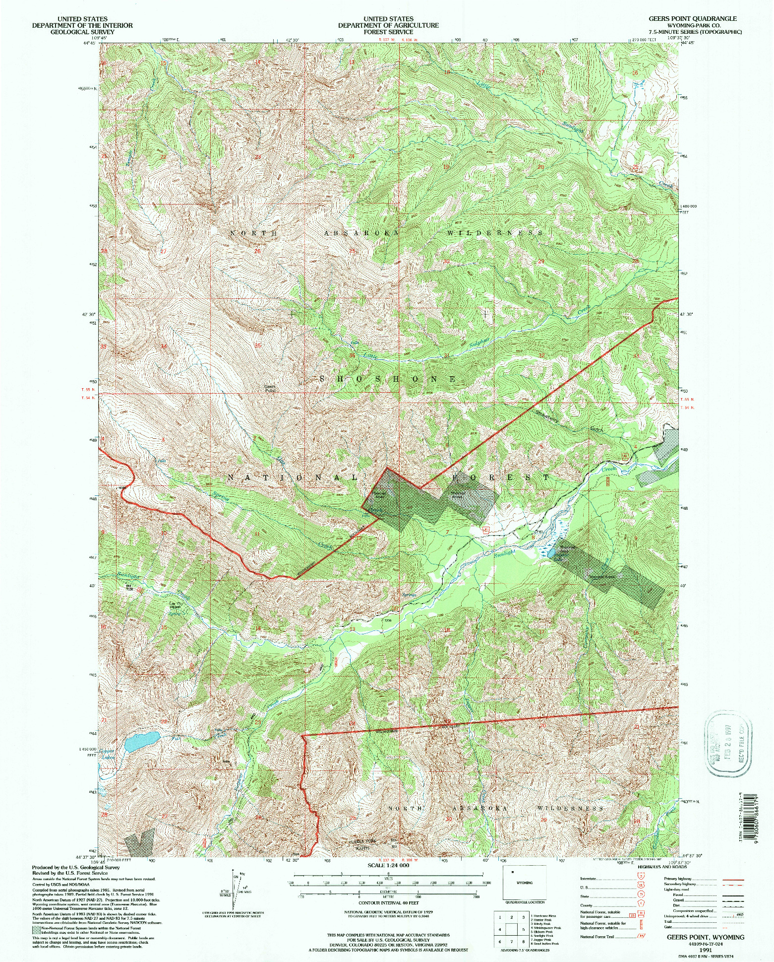 USGS 1:24000-SCALE QUADRANGLE FOR GEERS POINT, WY 1991