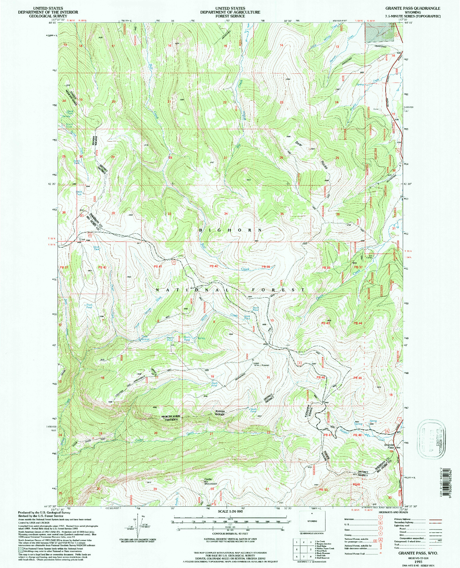 USGS 1:24000-SCALE QUADRANGLE FOR GRANITE PASS, WY 1993