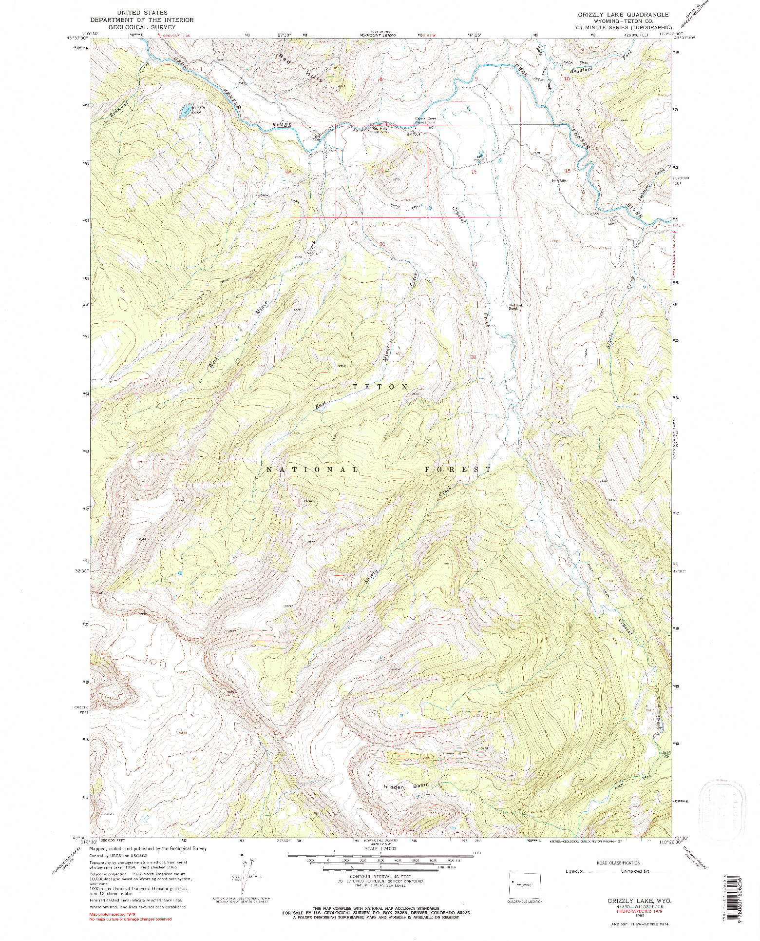 USGS 1:24000-SCALE QUADRANGLE FOR GRIZZLY LAKE, WY 1965
