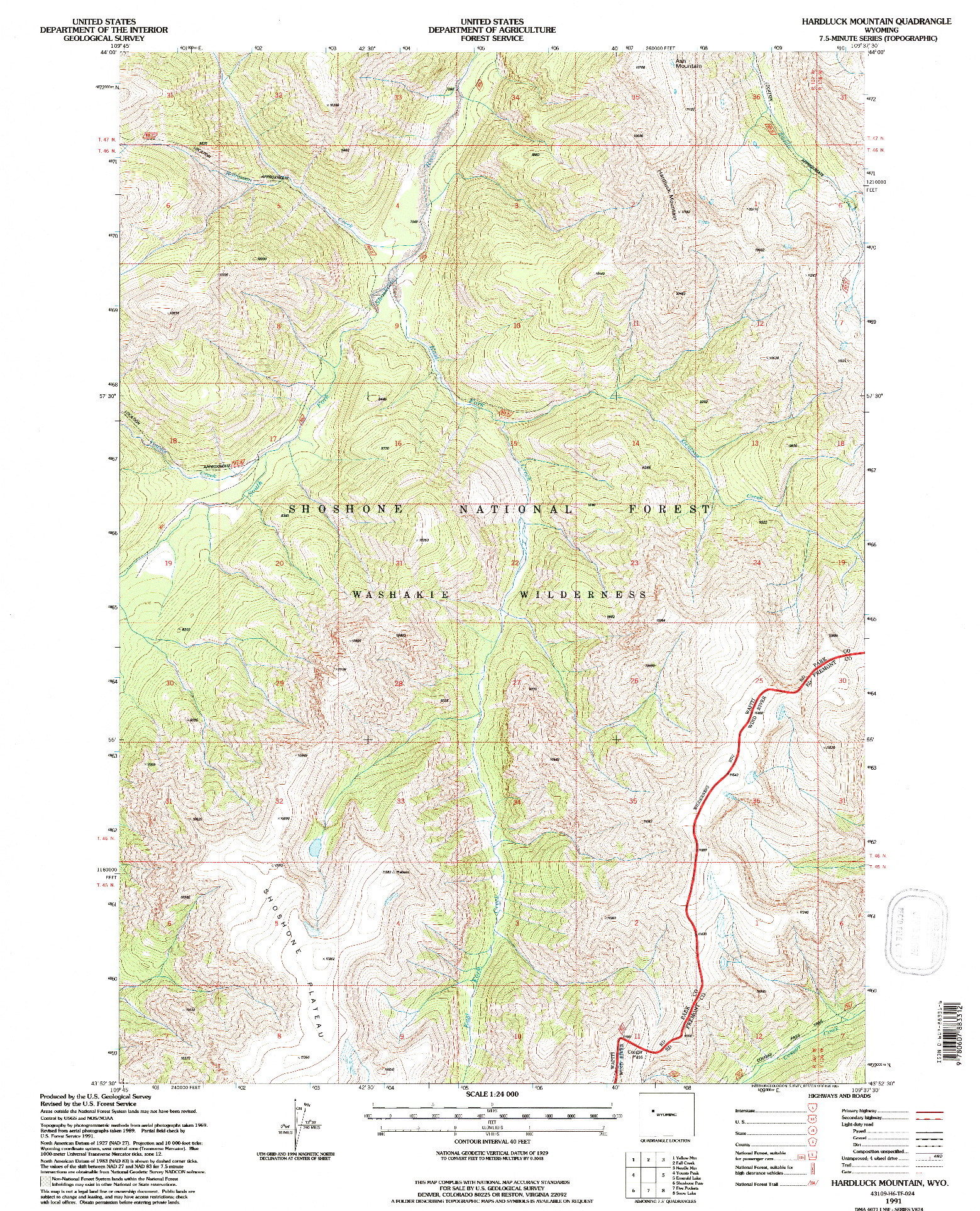 USGS 1:24000-SCALE QUADRANGLE FOR HARDLUCK MOUNTAIN, WY 1991