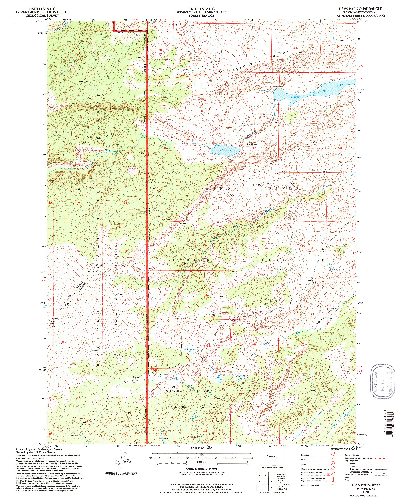 USGS 1:24000-SCALE QUADRANGLE FOR HAYS PARK, WY 1991